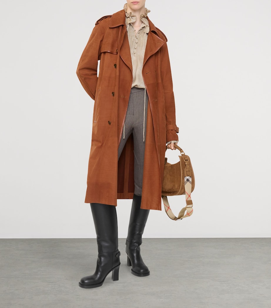 Long Nubuck Leather Castleford Trench Coat GINGER BROWN Image 3