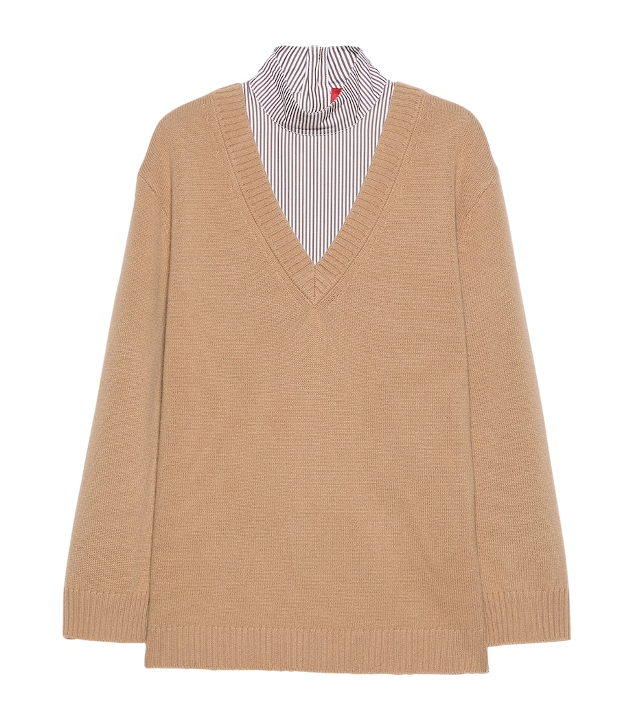MAX&Co. Womens Shirt-Detail Wool Sweater Camel Image 1