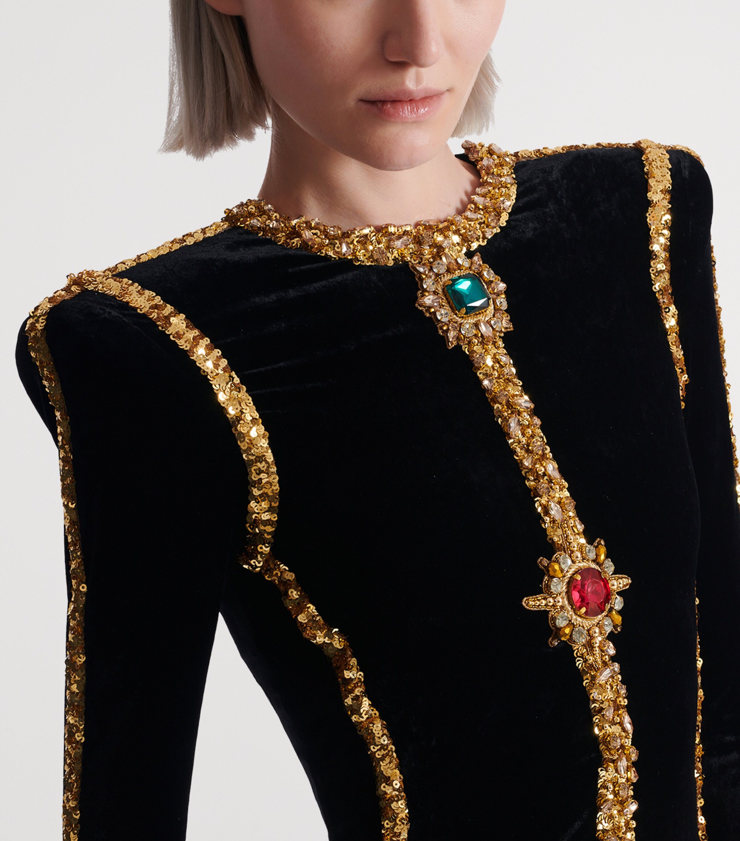 Balmain Womens Velvet Embellished Gown Ead Noir/or Image 7