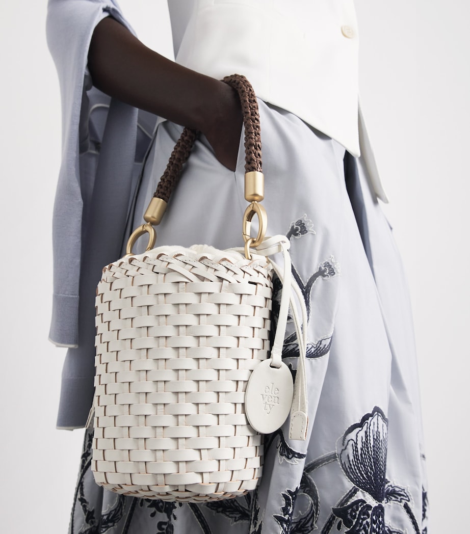 Eleventy Leather Woven Bucket Bag Avorio Image 4