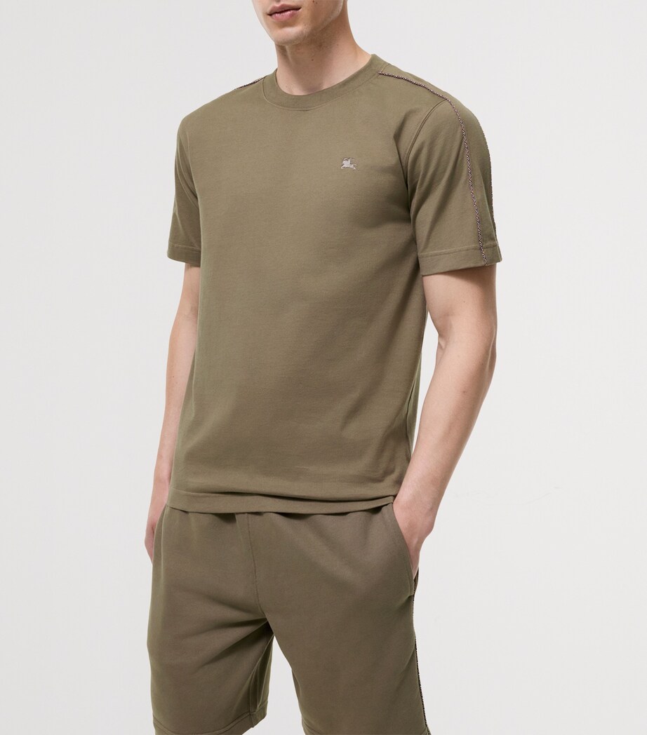 Burberry Mens Cotton Check-Piping Slim T-Shirt Finch Brown Image 2