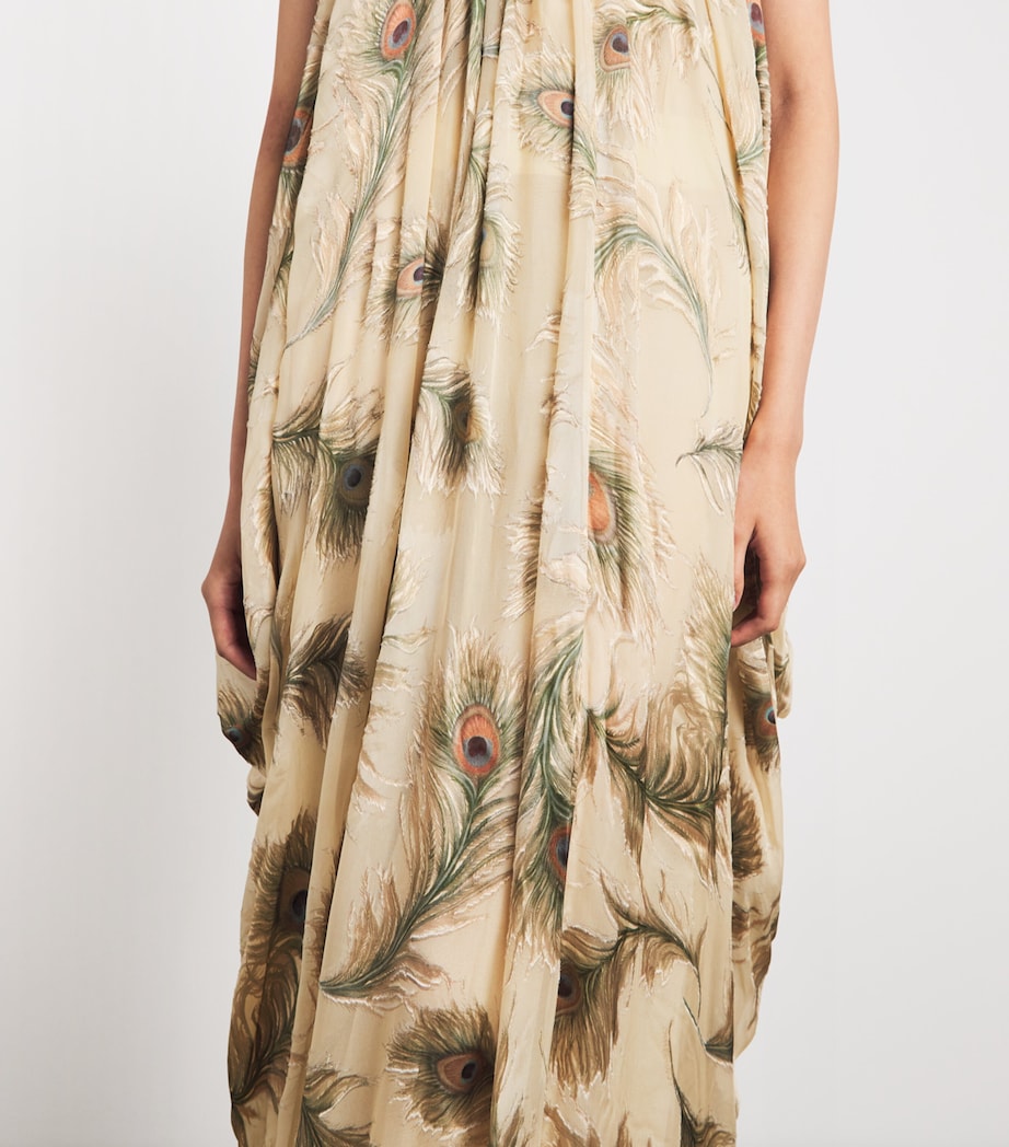 Zimmermann Womens Silk Printed Burnout Halter Maxi Dress Cream Feather Image 6