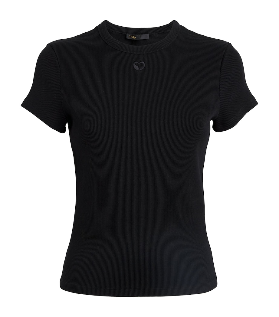 Maje Womens Stretch-Cotton Ribbed T-Shirt Black Image 1