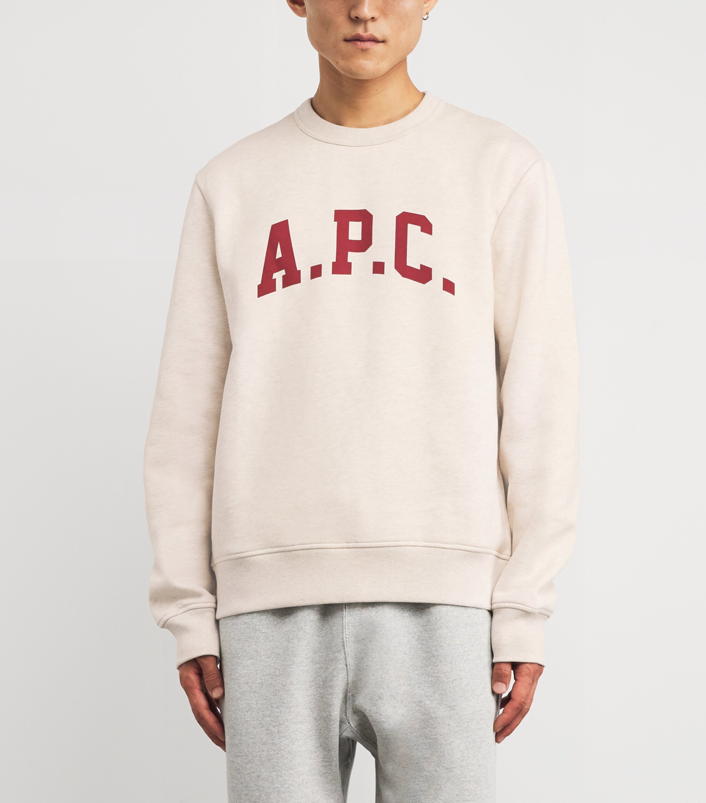 A.P.C. Mens Cotton Varsity Logo Sweatshirt Ecru Chine / Rouge Image 3