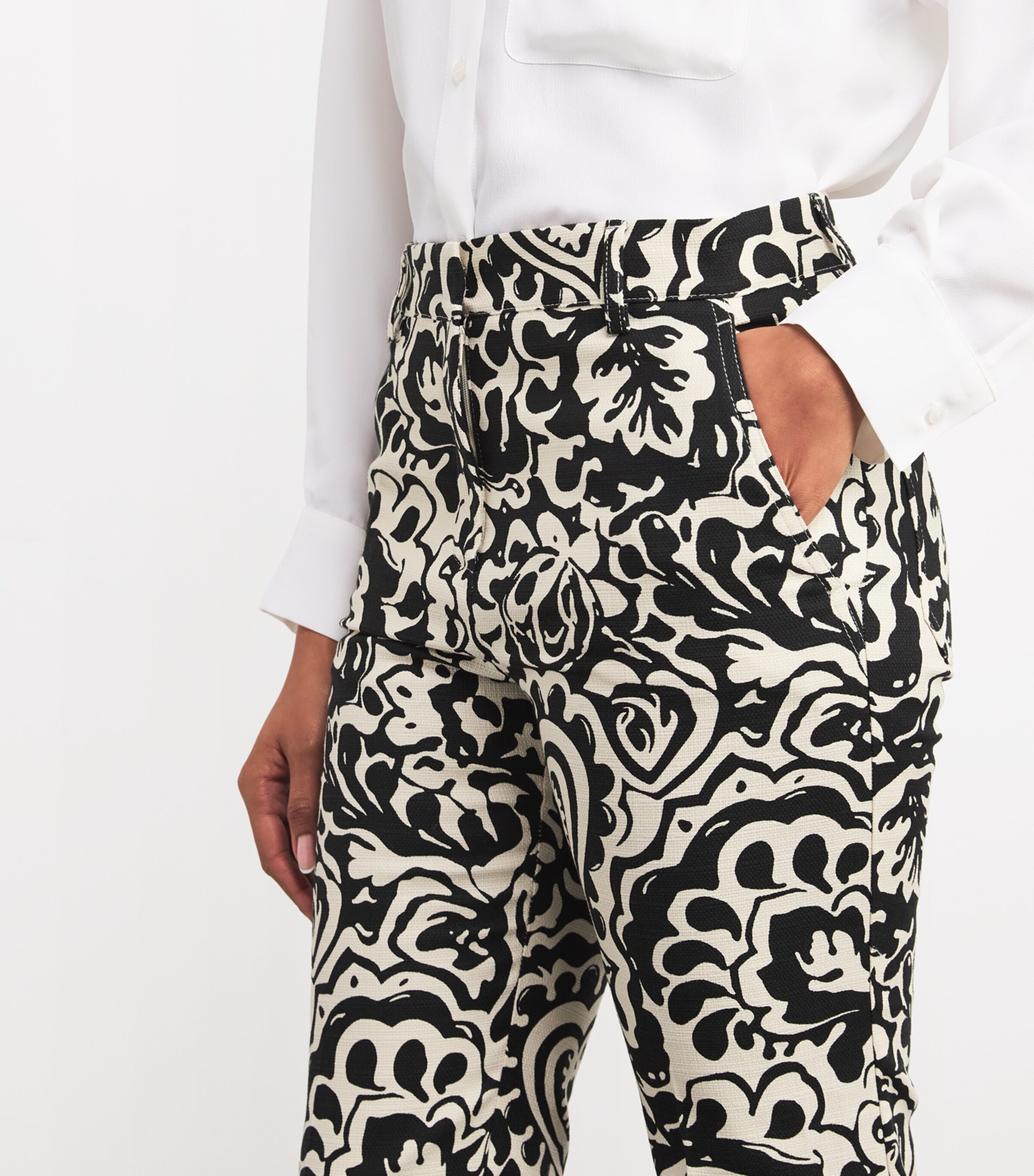 Stretch-Cotton Canvas Patterned Trousers BLACK Image 6