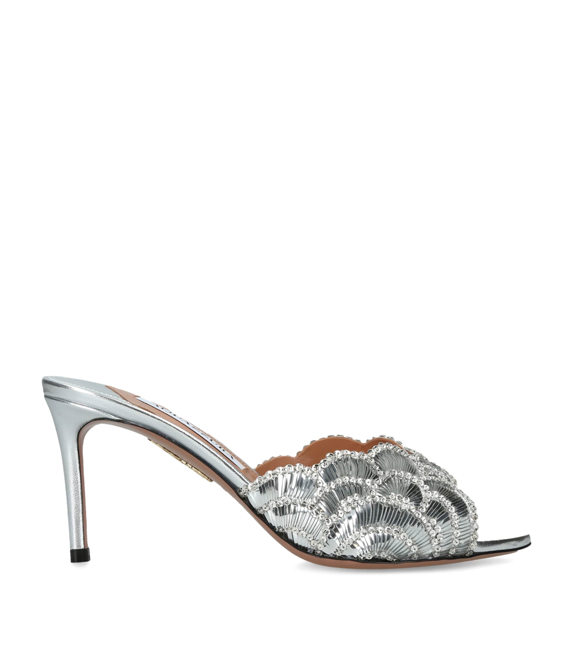 Aquazzura Leather Ce Soir Mules 75 Silver Image 1