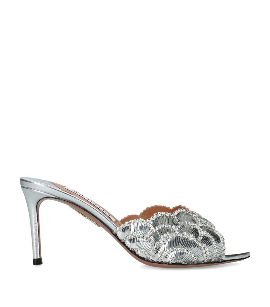 Aquazzura Leather Ce Soir Mules 75 Silver Image 1