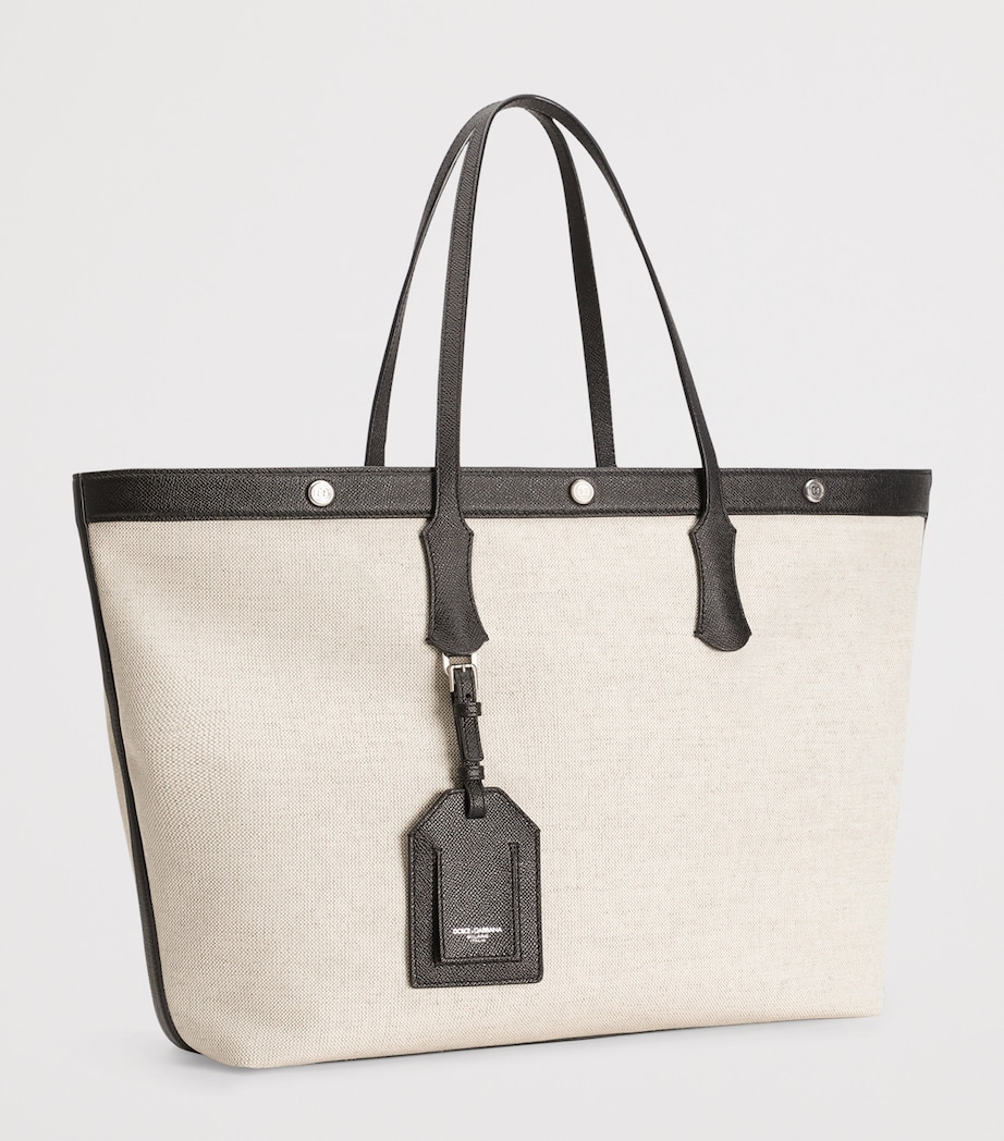 Canvas-Calfskin Tote Bag 8S469-IVORY/BLACK Image 3