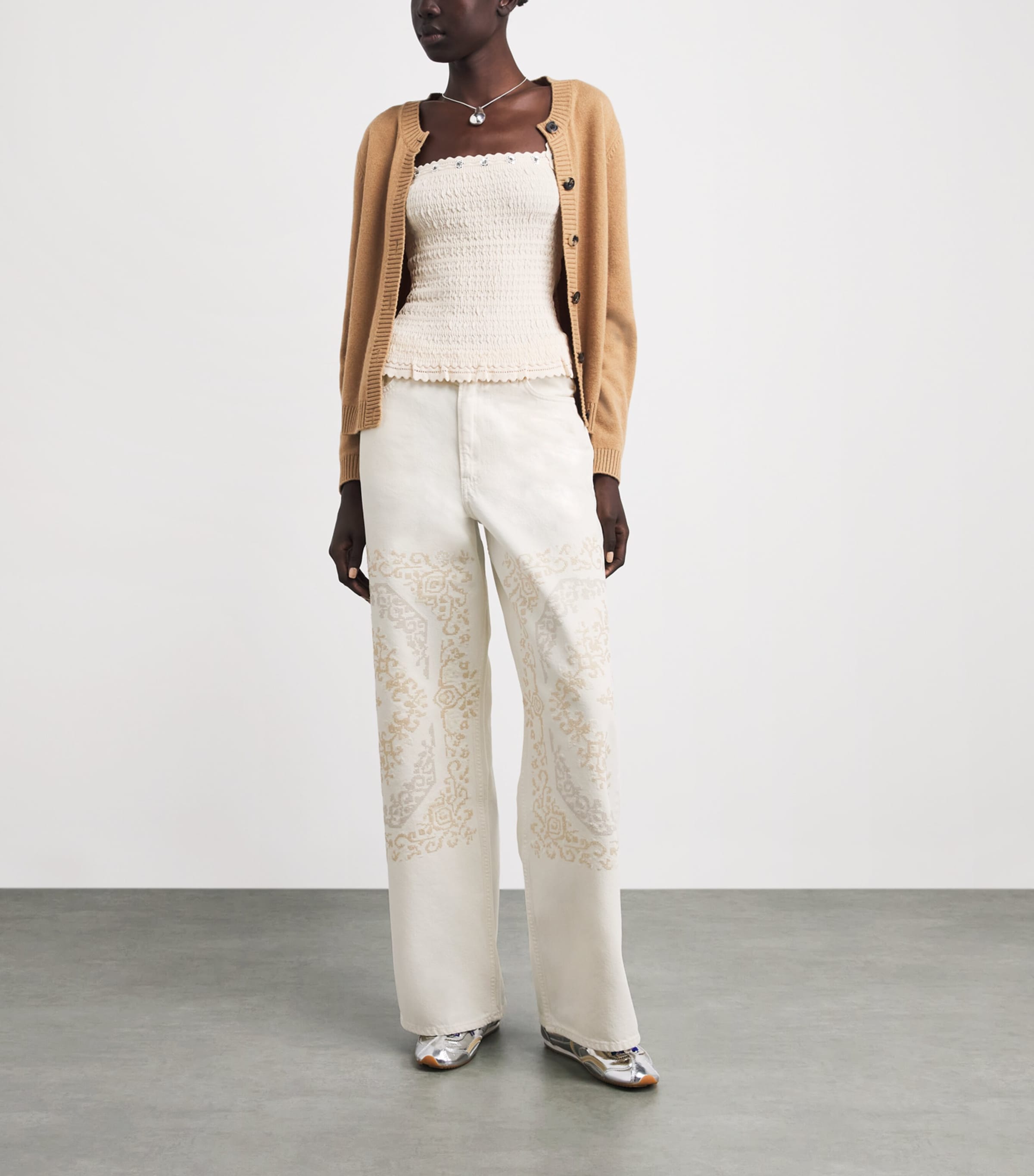 Claudie Pierlot Womens Embroidered Wide-Leg Jeans Off White Denim Image 2