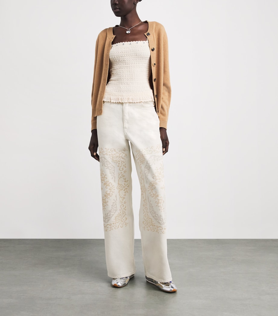 Claudie Pierlot Womens Embroidered Wide-Leg Jeans Off White Denim Image 2