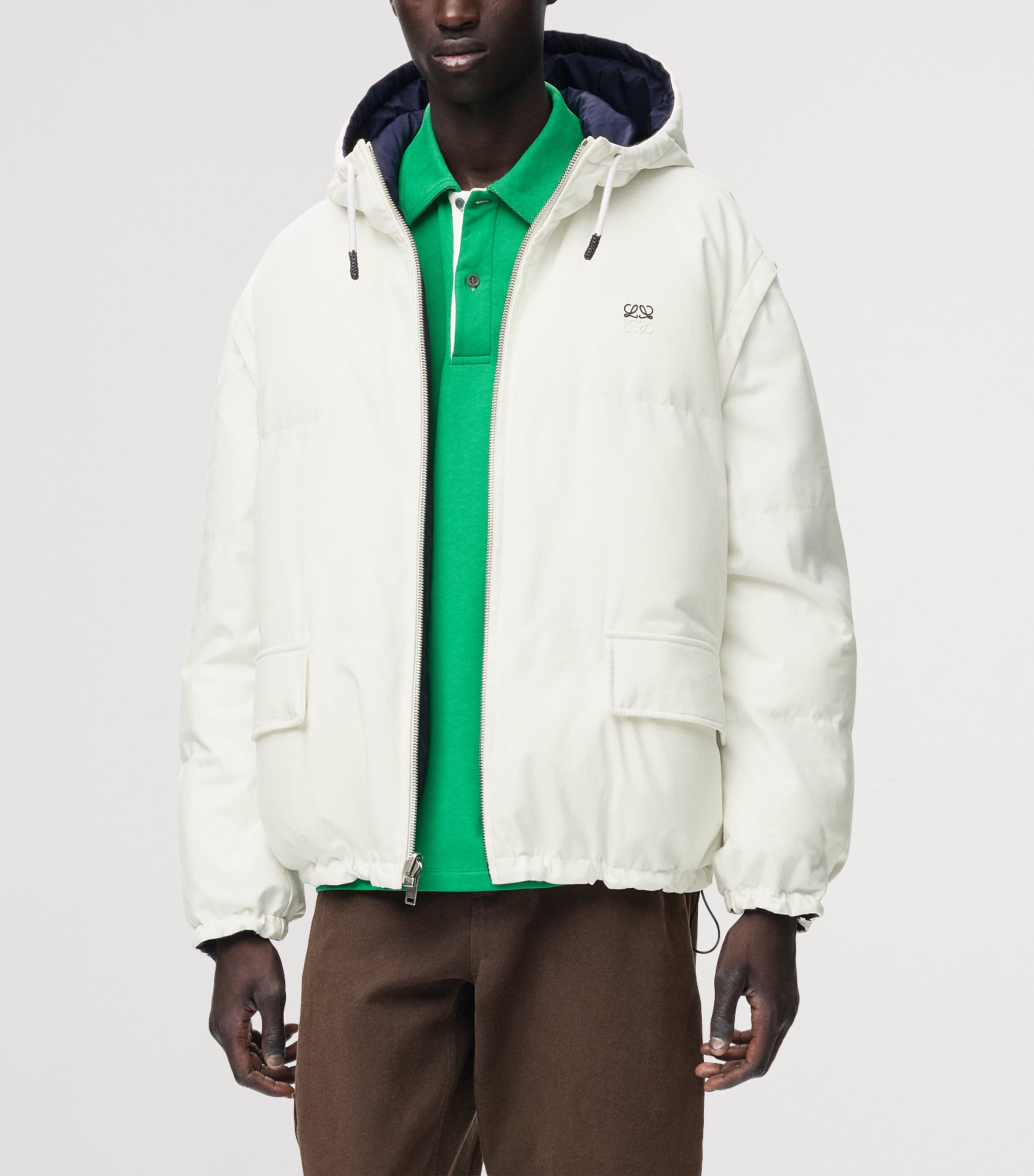 LOEWE Mens Reversible Padded Zip-Up Jacket White/navy Image 4