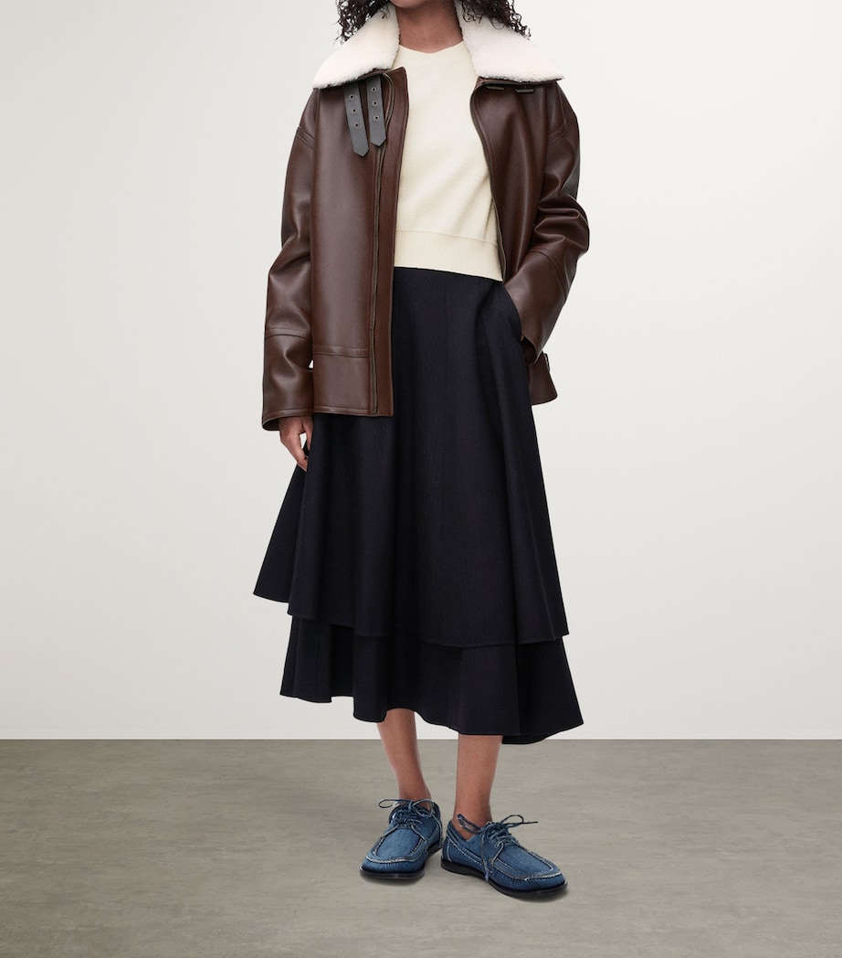 Leather Shearling-Collar Aviator Jacket CHOCOLATE BROWN Image 2