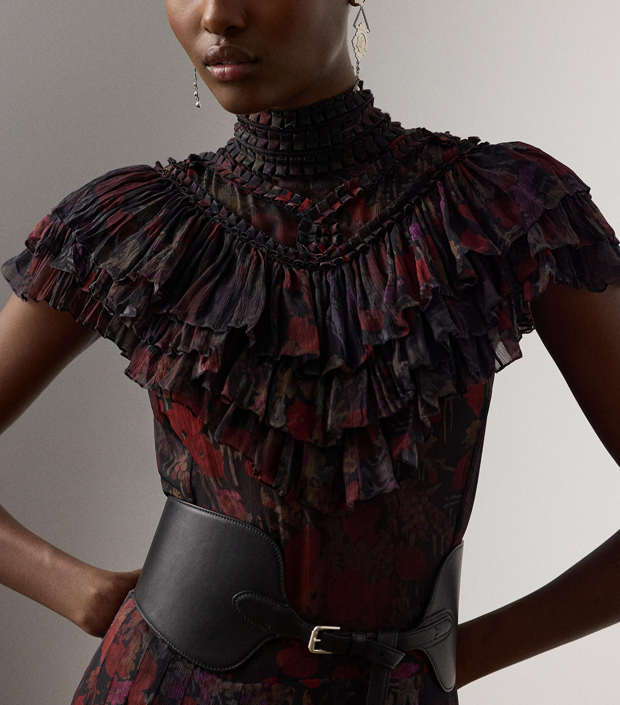 Silk Chiffon Cressida Gown BLACK/CRIMSON MULTI Image 5