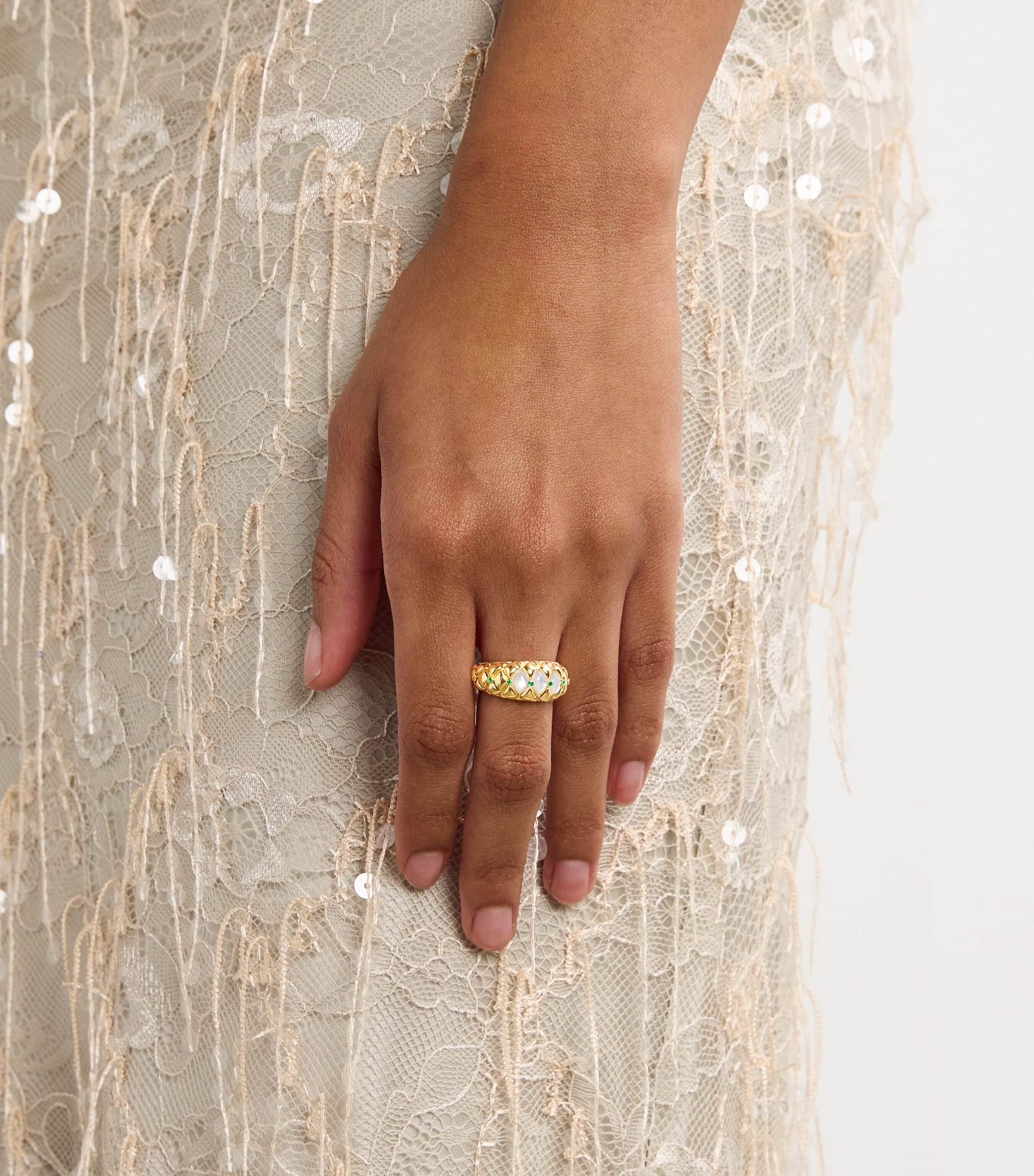 Yellow Gold, Diamond and Emerald Bond Street Curve Ring YELLOW GOLD Image 2