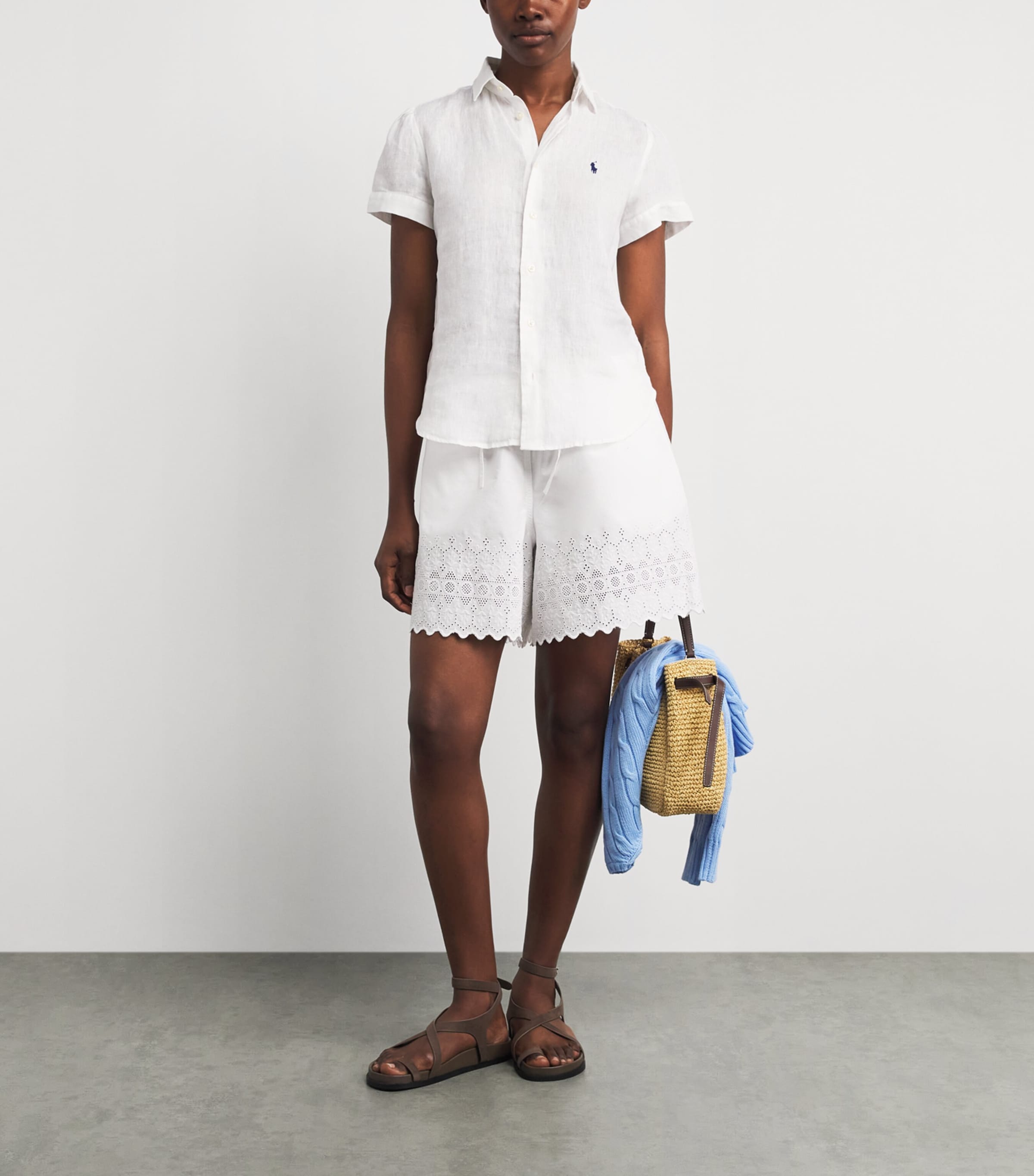 Polo Ralph Lauren Womens Linen Short-Sleeve Shirt Classic Oxford White Image 2