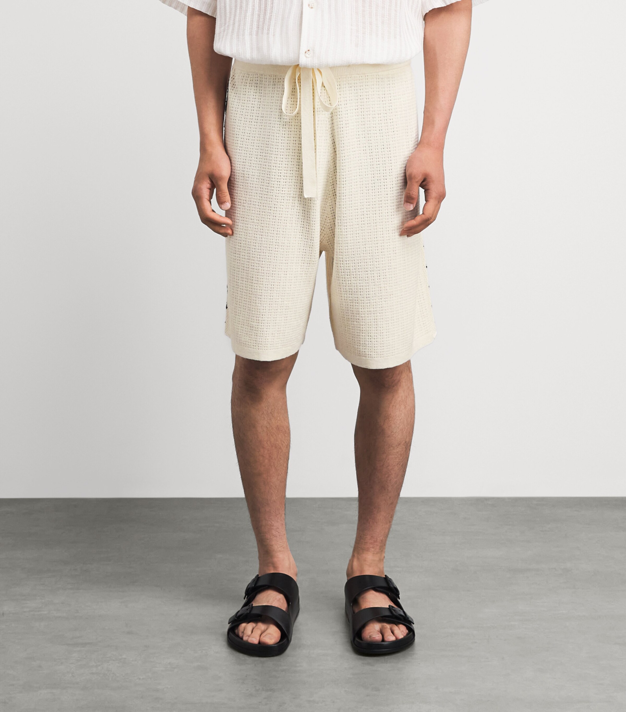 COMMAS Mens Cotton-Hemp Crochet Shorts White Image 4