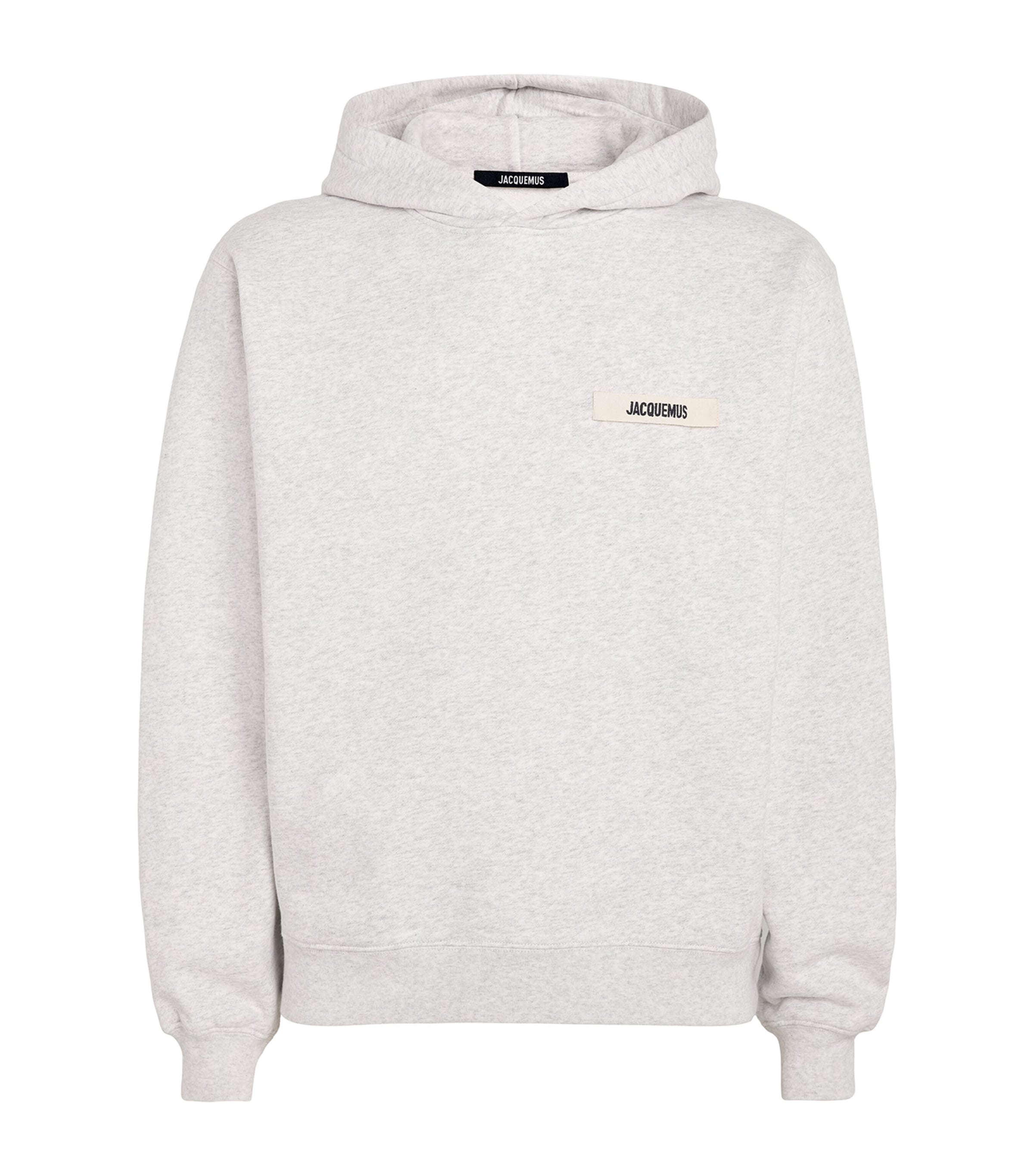 Shop Jacquemus Cotton Grosgrain-logo Hoodie In Grey