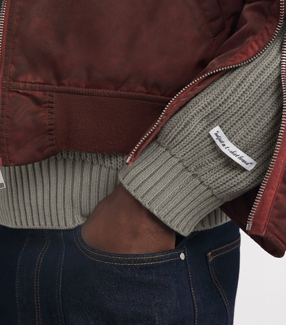 Cotton Rib-Knit V-Neck Sweater SAGE Image 6