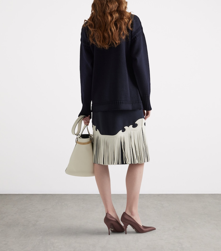 Wool-Leather Fringed Midi Skirt F0008 Image 4