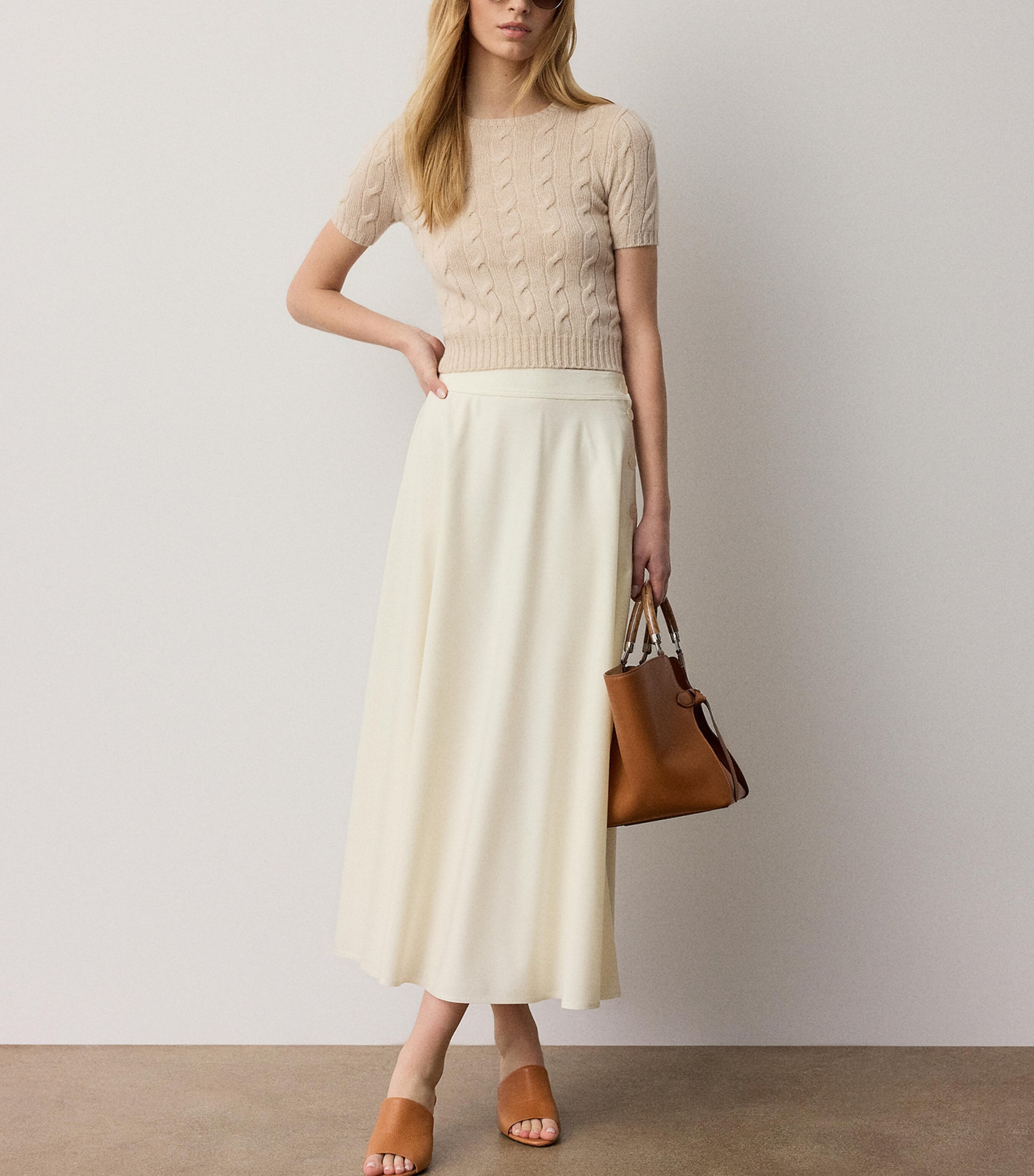 Ralph Lauren Collection Womens Wool-Blend Kenzie Skirt Lux Cream Image 2