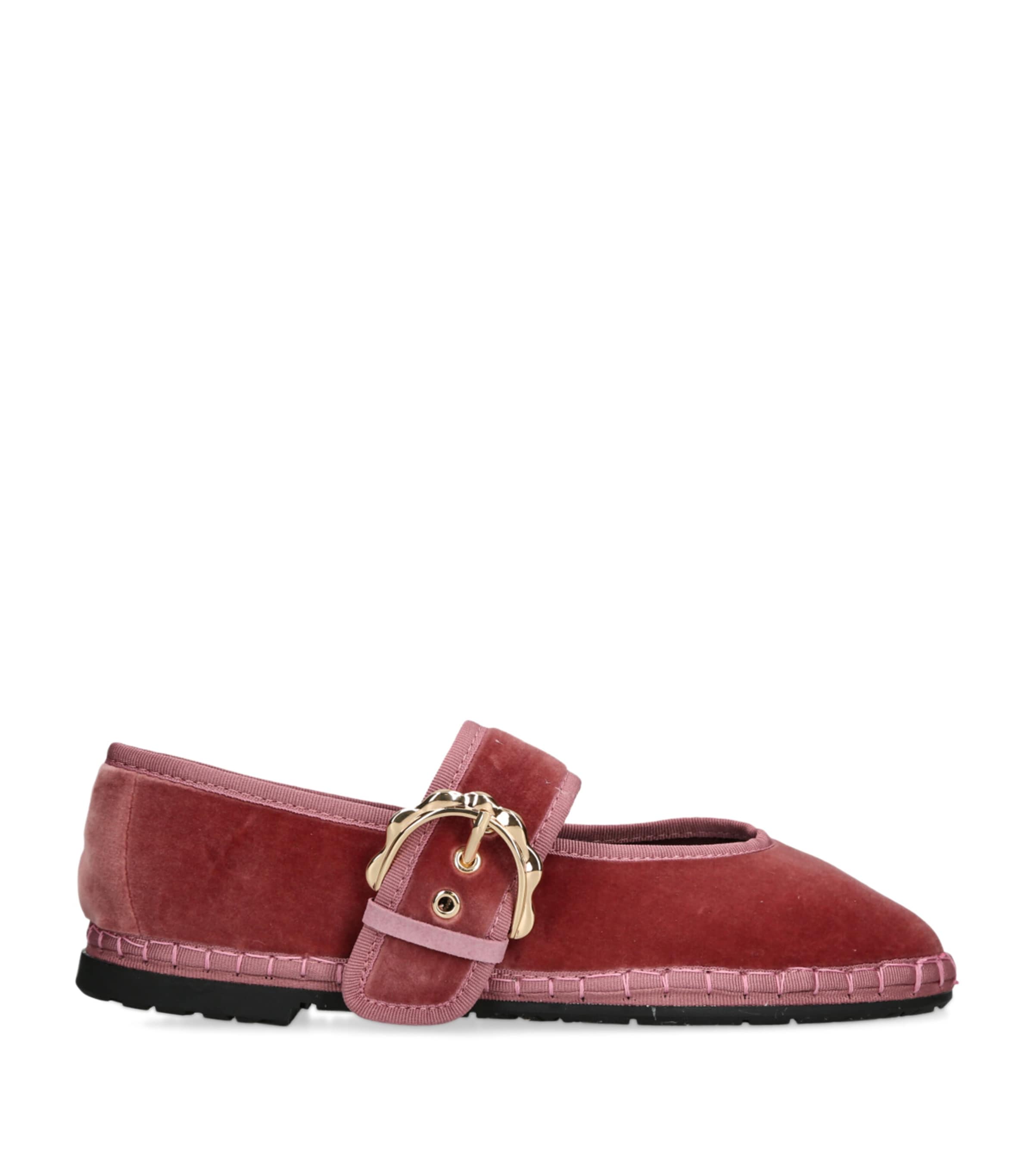 Flabelus Velvet Sophie Mary Janes In Burgundy