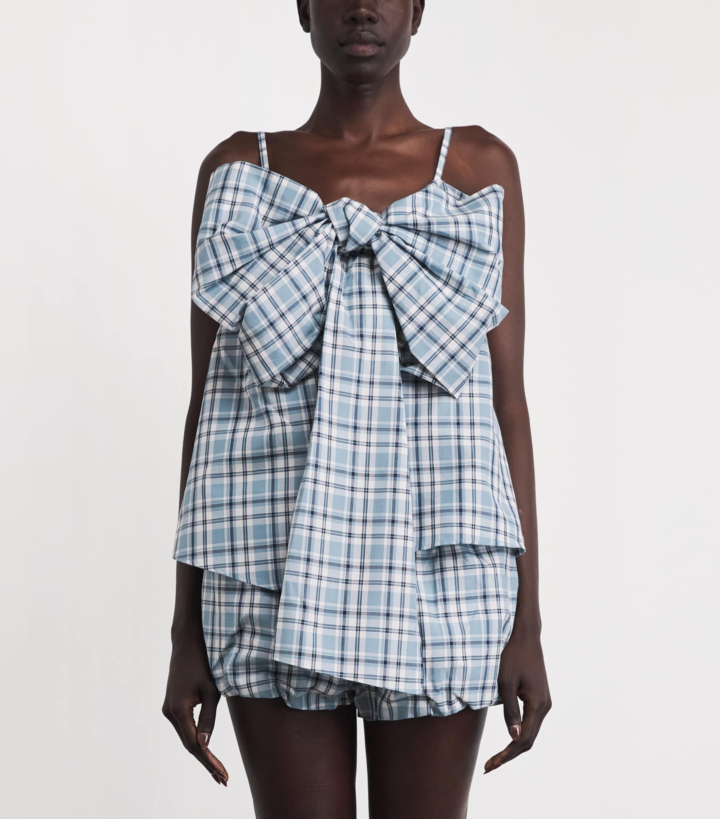 Acne Studios Womens Cotton Check Bow Blouse Blue/white Image 4