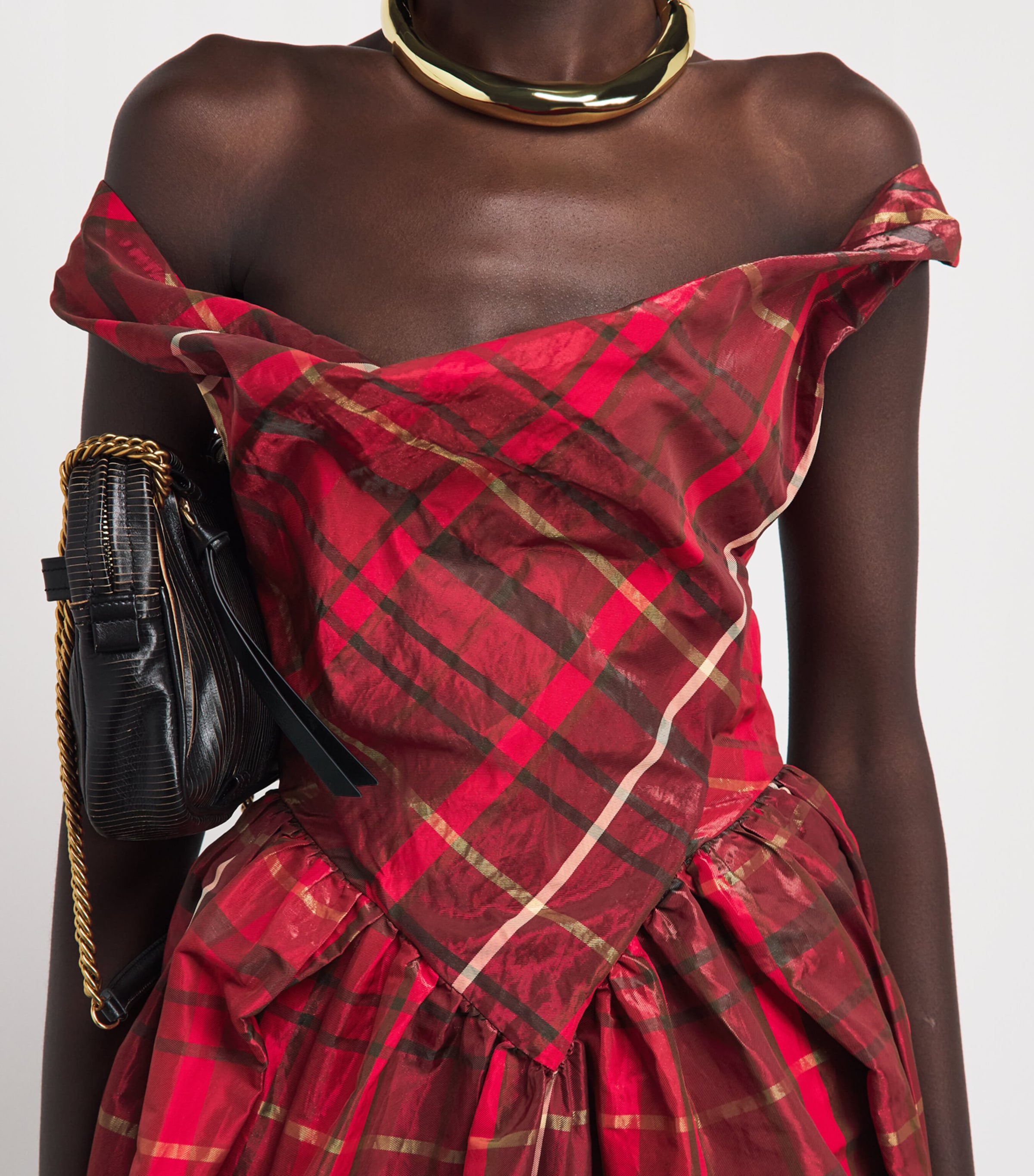 Vivienne Westwood Womens Satin Tartan Sunday Mini Dress Shiny Bordeaux Image 3