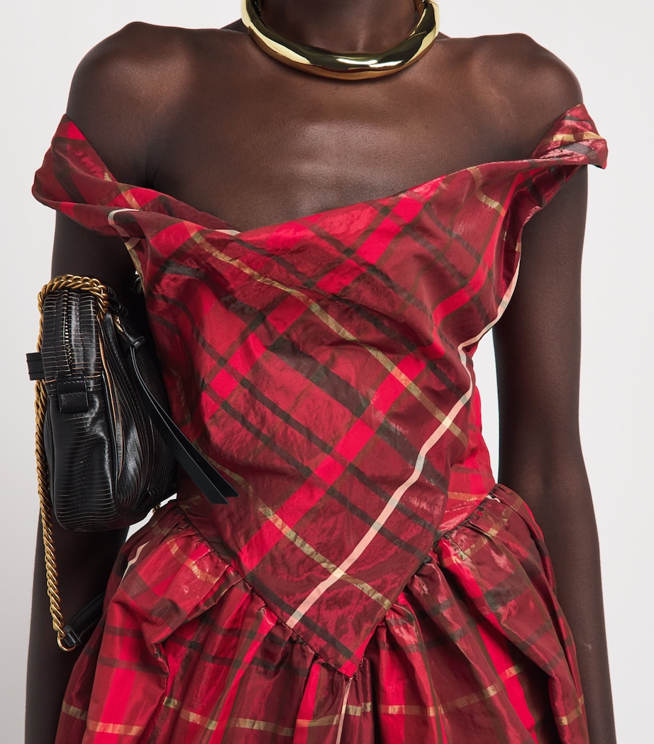 Vivienne Westwood Womens Satin Tartan Sunday Mini Dress Shiny Bordeaux Image 3