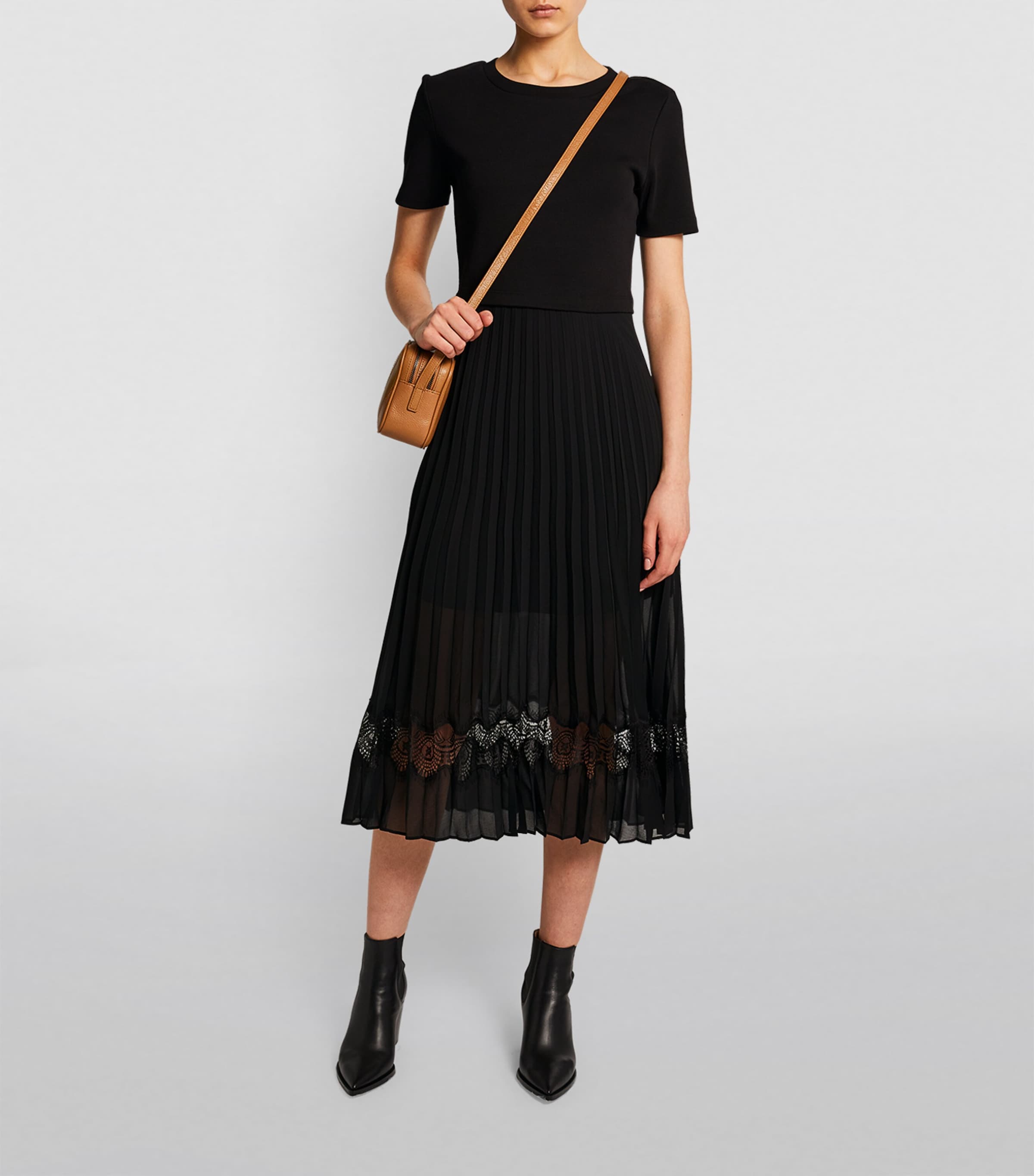 Pleated Skirt Midi Dress BLACK Image 2