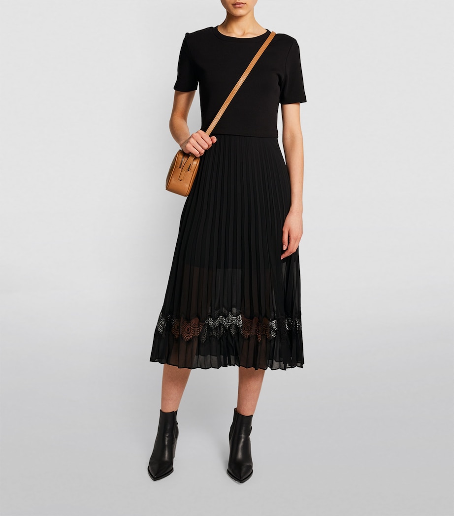Pleated Skirt Midi Dress BLACK Image 2