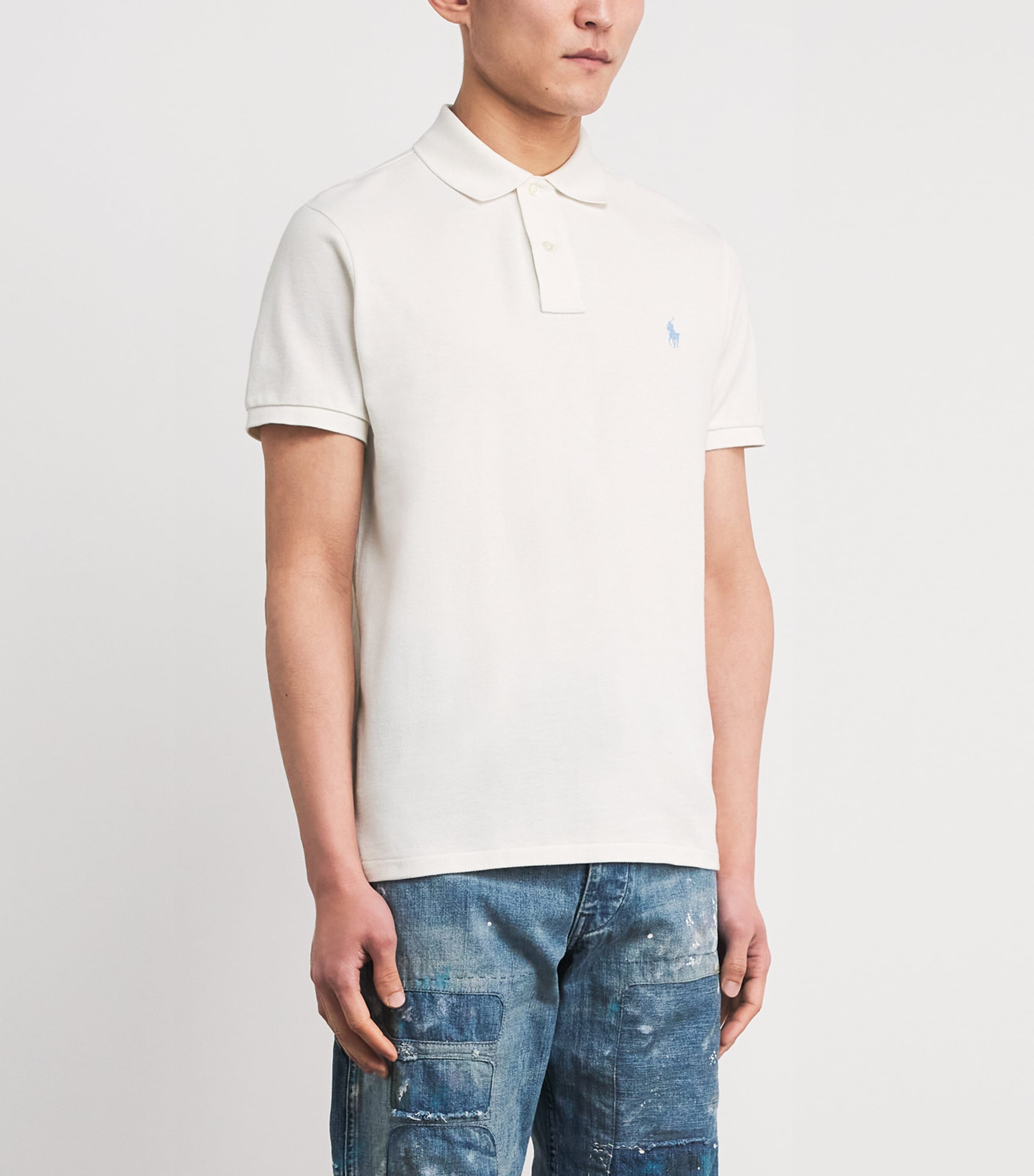 Cotton Mesh Slim Polo Shirt ANTIQUE CREAM/C7114 Image 3