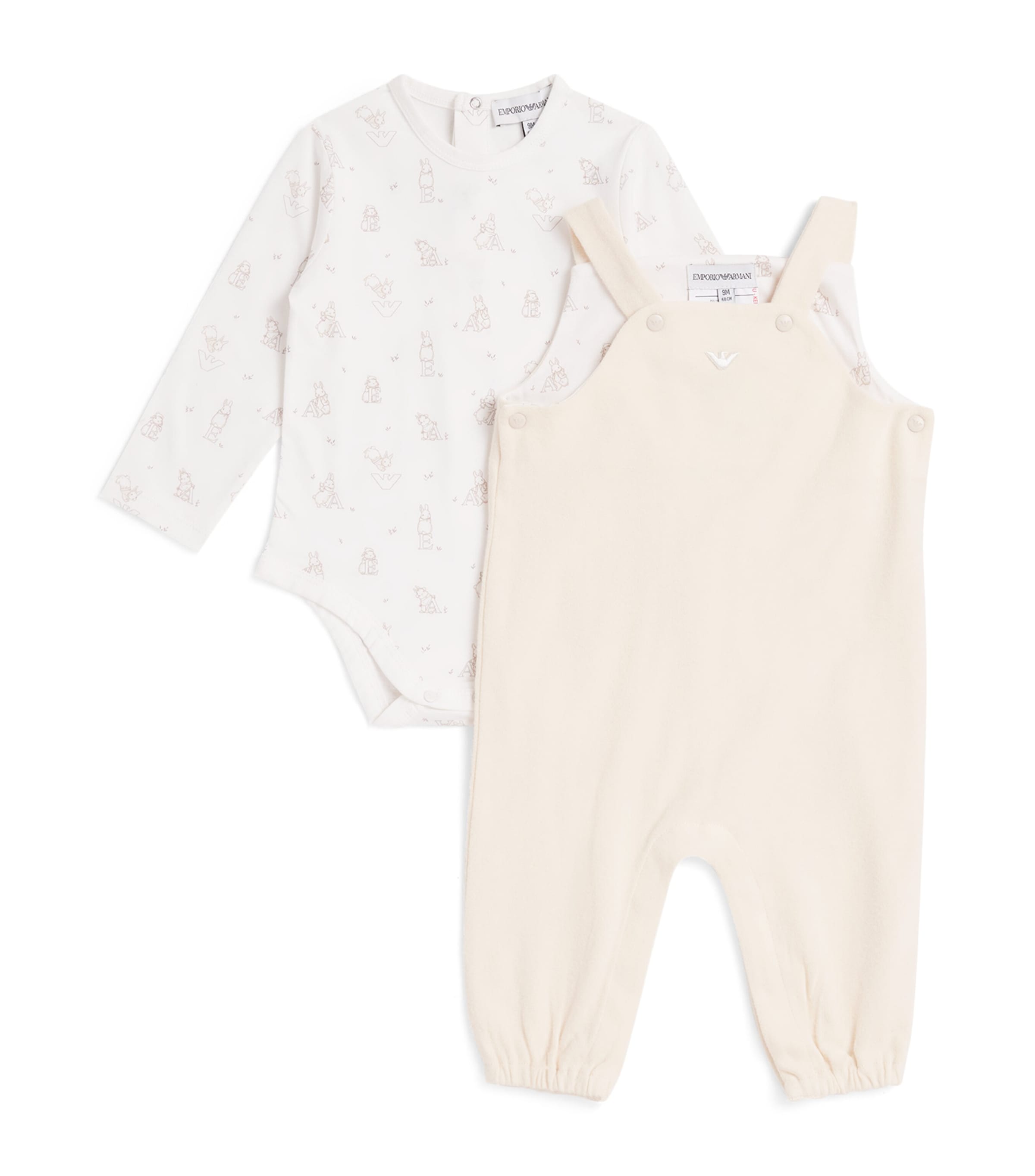 Emporio Armani Cotton Bodysuit And Dungarees Set In Neutral