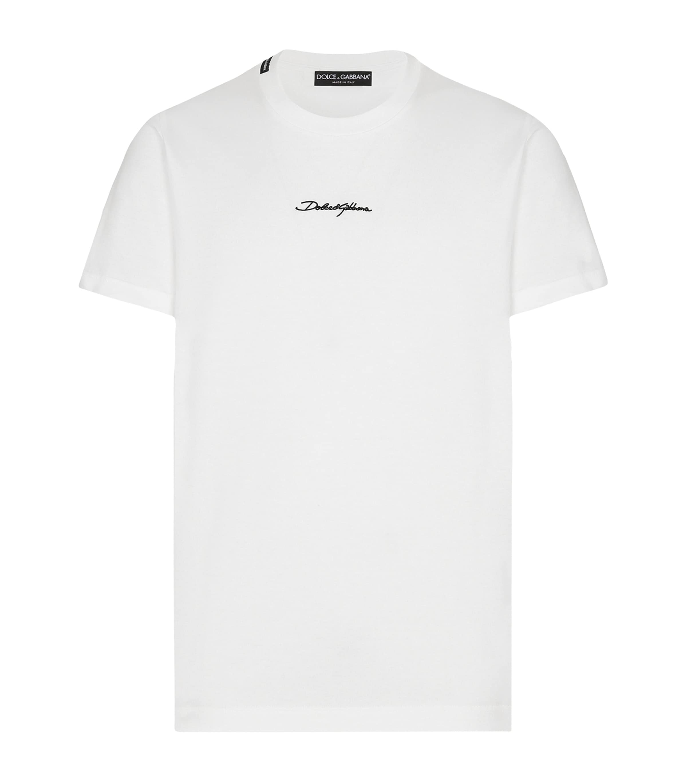Dolce & Gabbana White Crewneck T-shirt With Signature Logo In Cotton Man