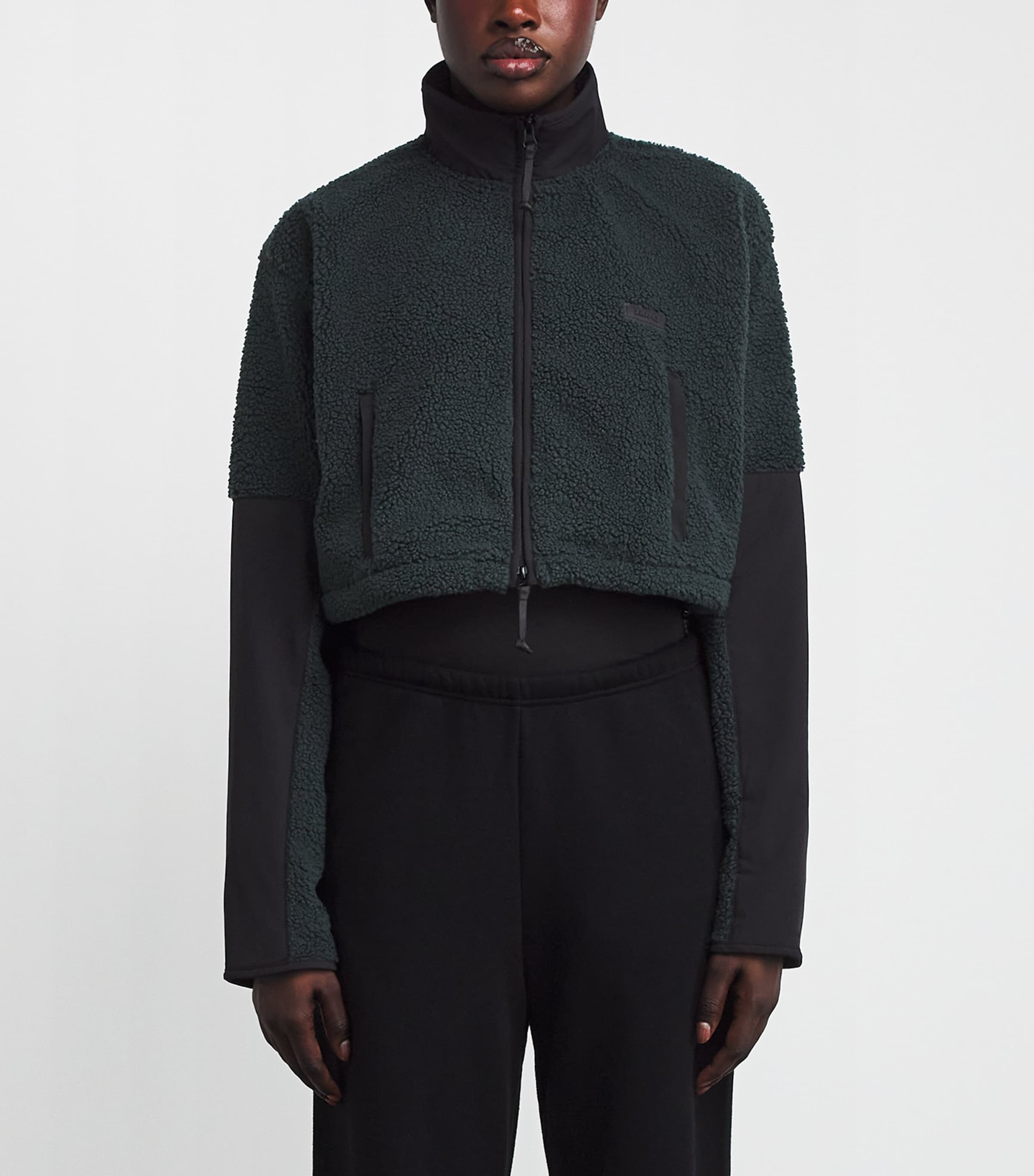 Teddy Cropped Zip-Up Jacket DARK TEAL Image 3