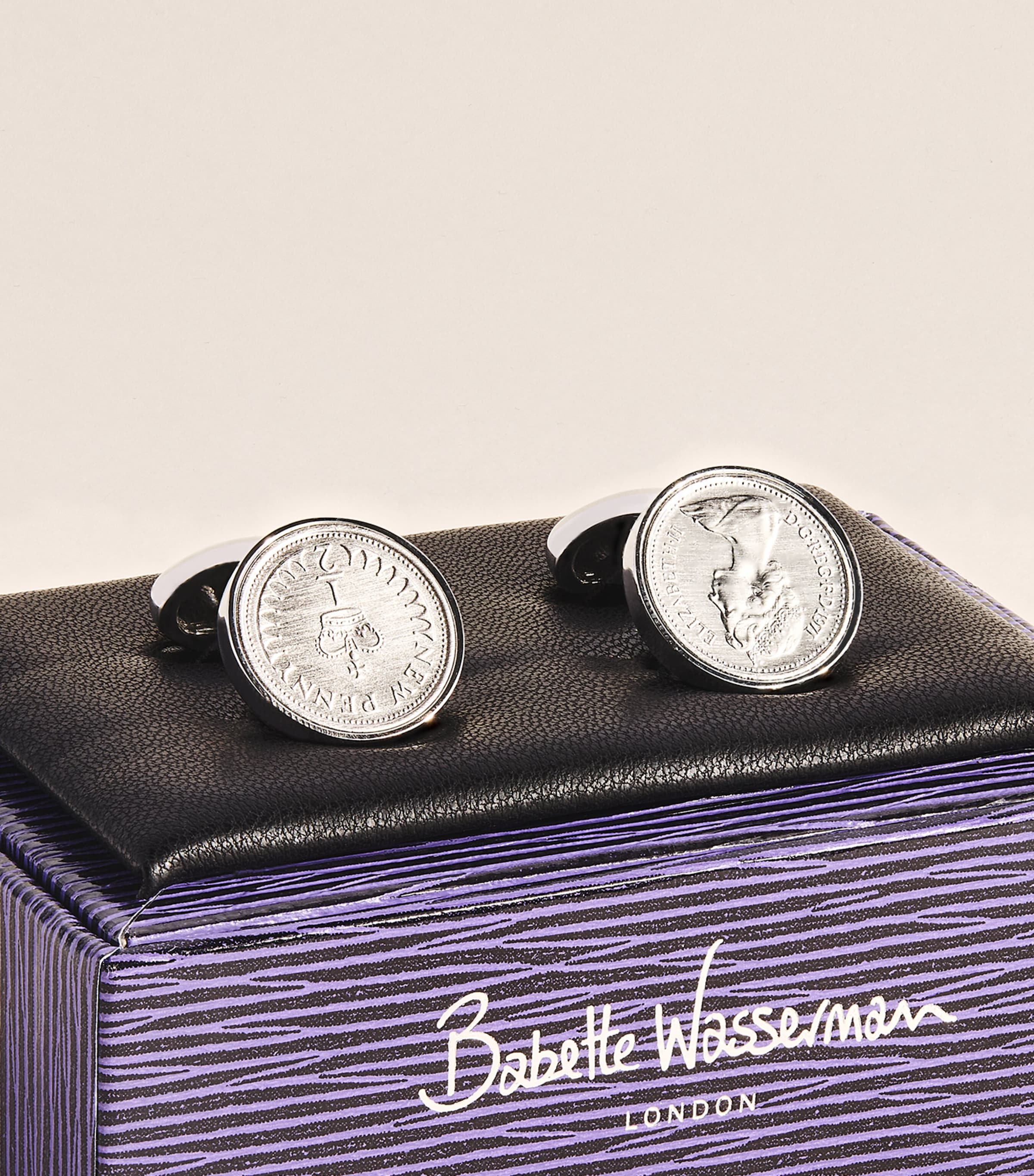 Babette Wasserman Rhodium-Plated Halfpenny Cufflinks Silver Image 3