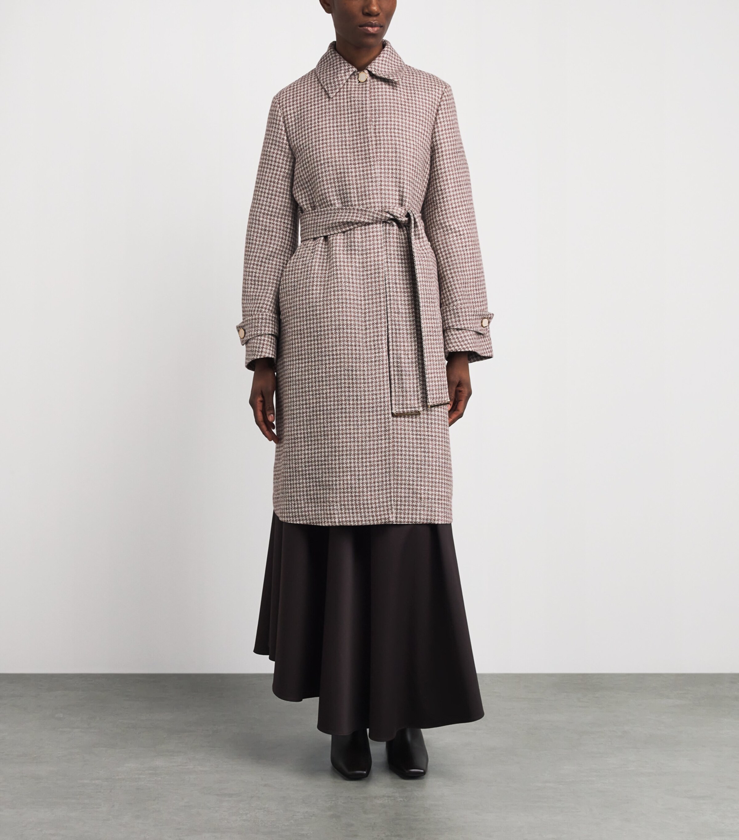 Agnona Womens Wool-Silk-Linen Belted Coat Dark Pink White Corallin Image 4