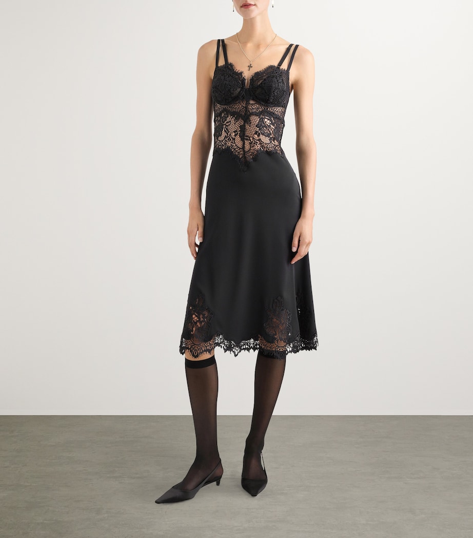Silk-Blend Lace Midi Dress N0000-BLACK Image 2