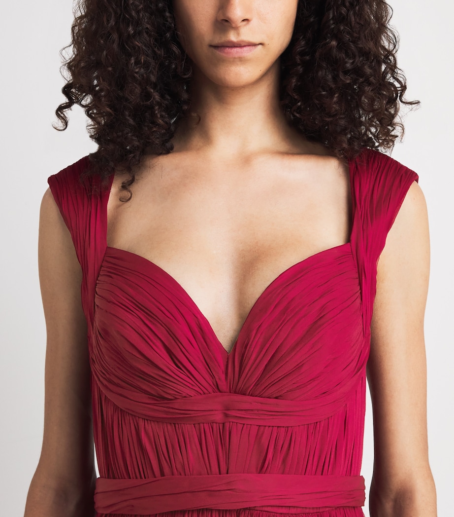 Pamella Roland Womens Chiffon Plunge Gown Burgundy Image 3