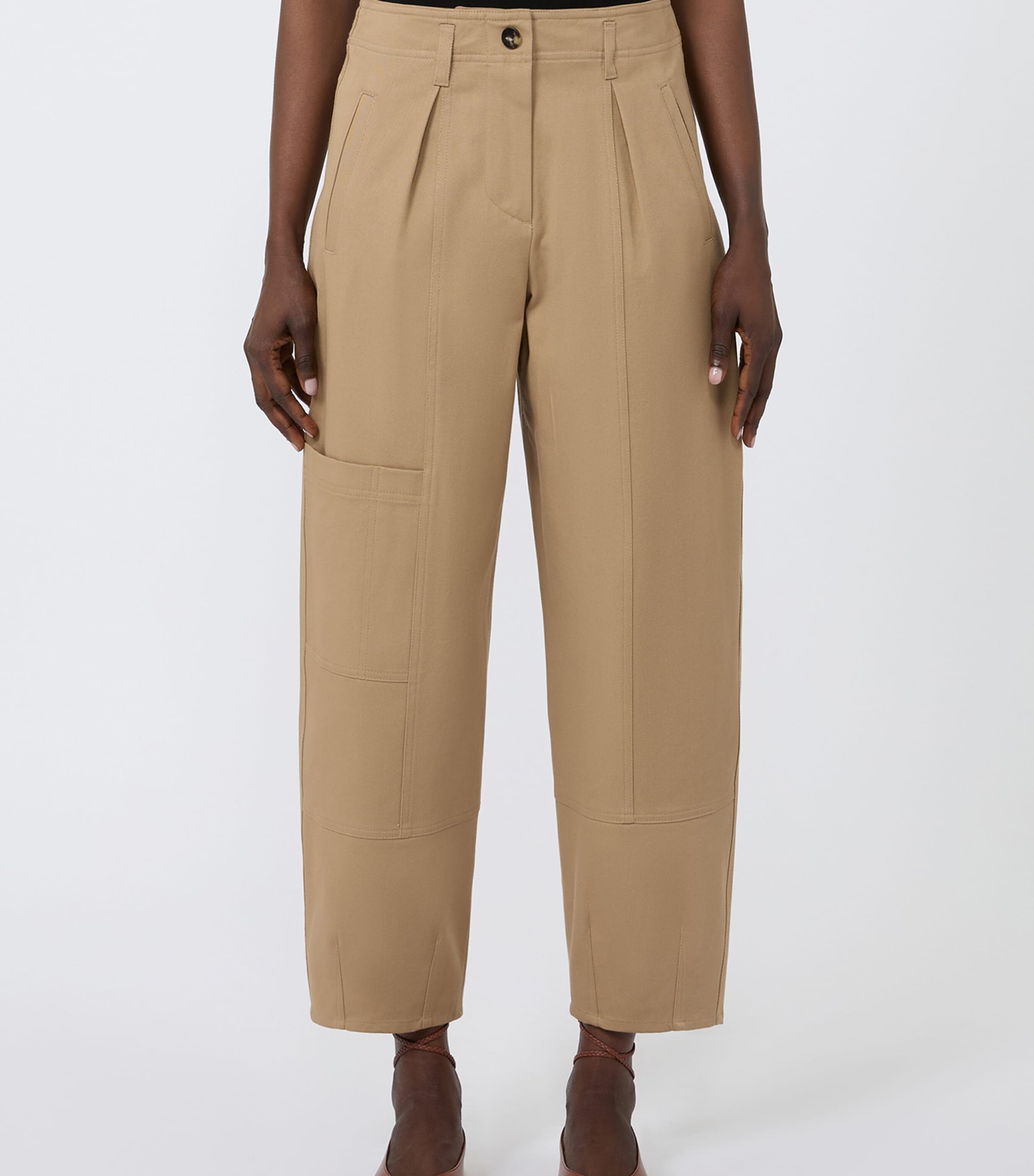 Max Mara Womens Cotton Twill Cargo Trousers Sand Image 2