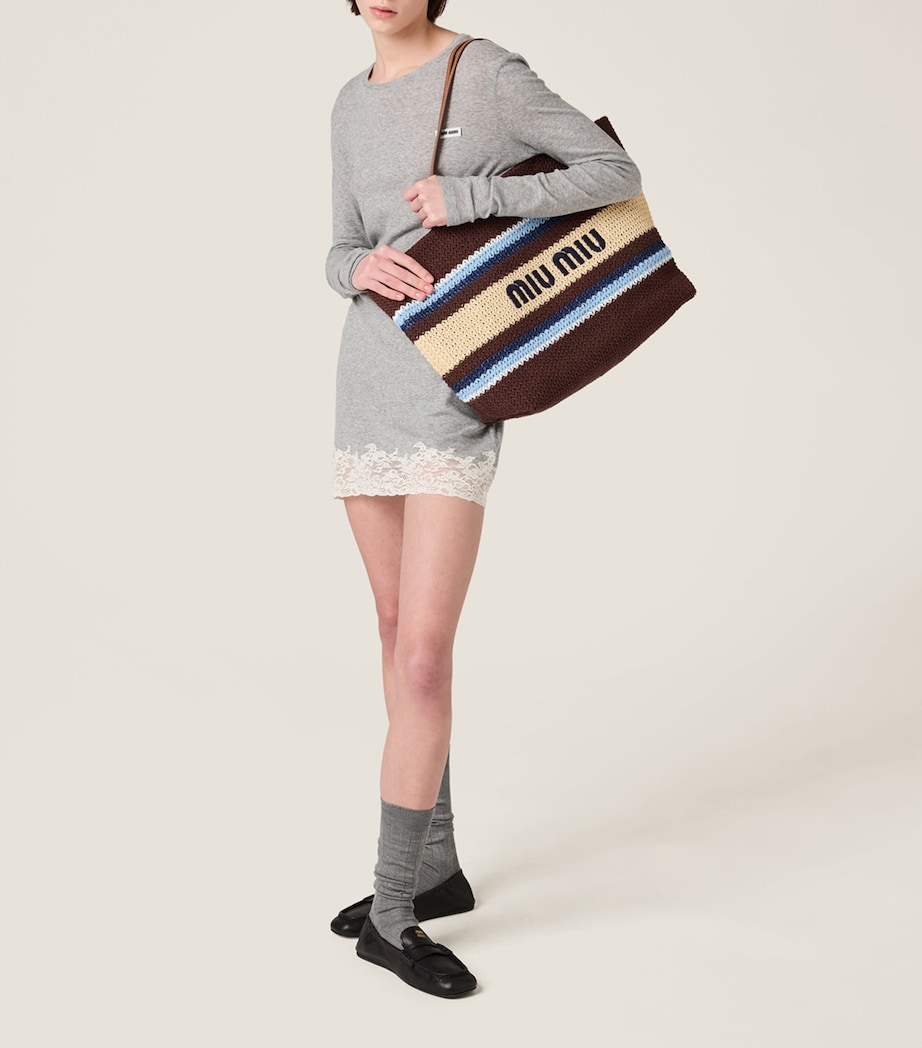 Miu Miu Woven Raffia-Effect Tote Bag Image 2