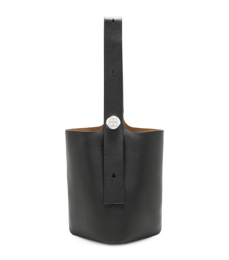 Large Leather Pebble Bucket Bag BLACK Image 1