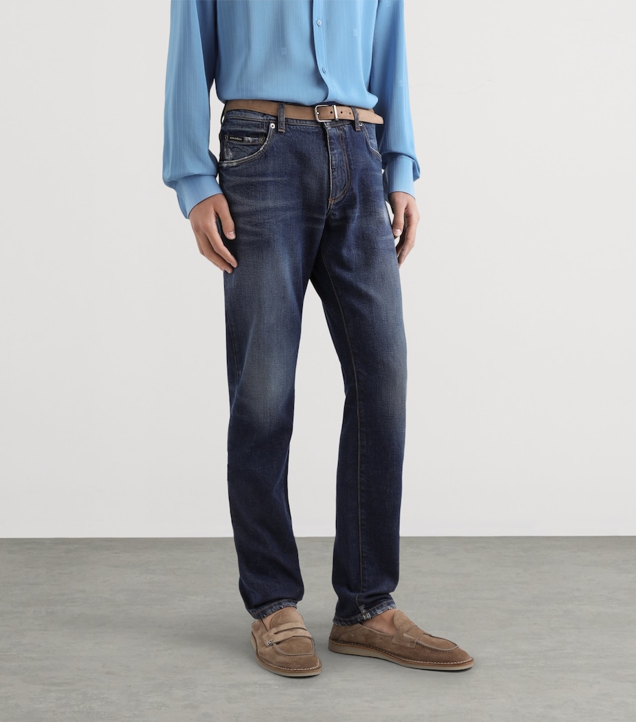 Dolce&Gabbana Mens Slim Logo-Patch Jeans Combined Colour Image 3