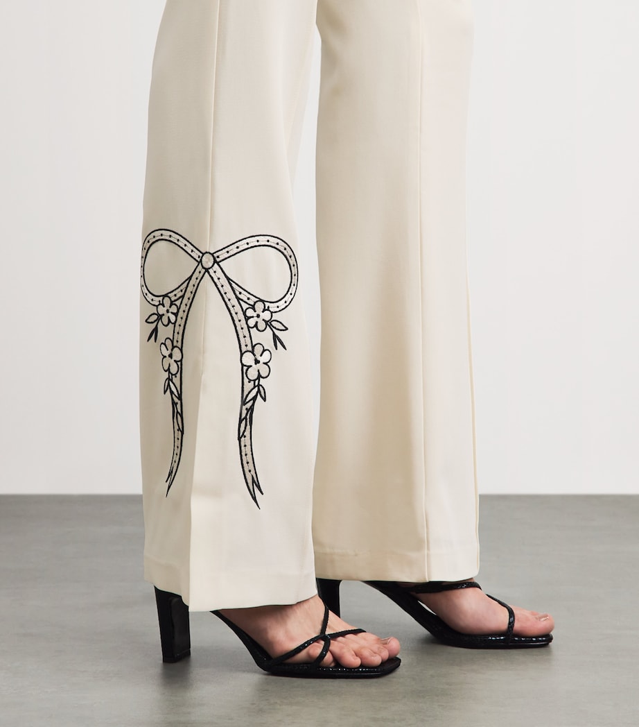 Cinq A Sept Womens Embroidered Bow Abeline Trousers Gardenia / Black Image 3