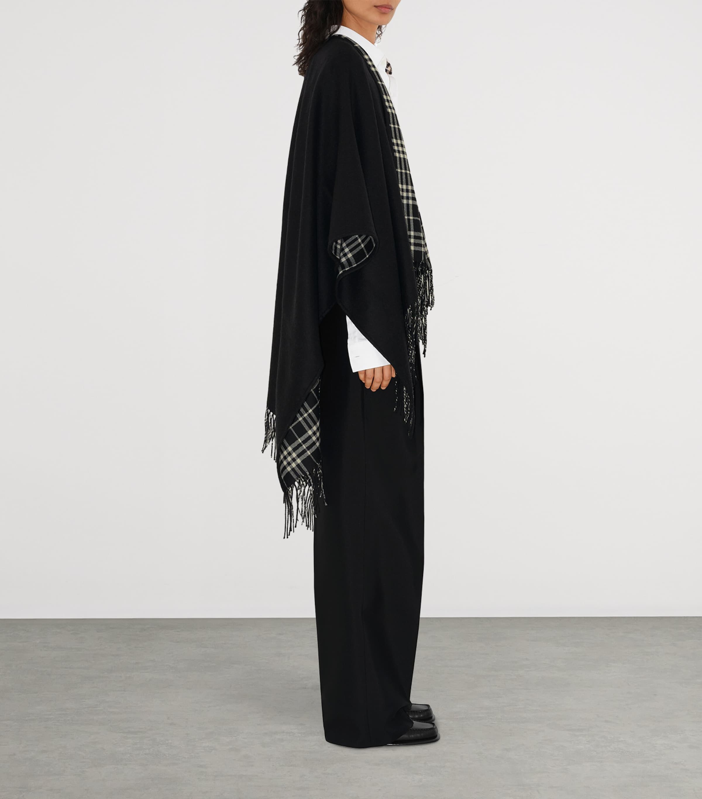 Wool Reversible Check Cape BLACK/CALICO IP CHK Image 3