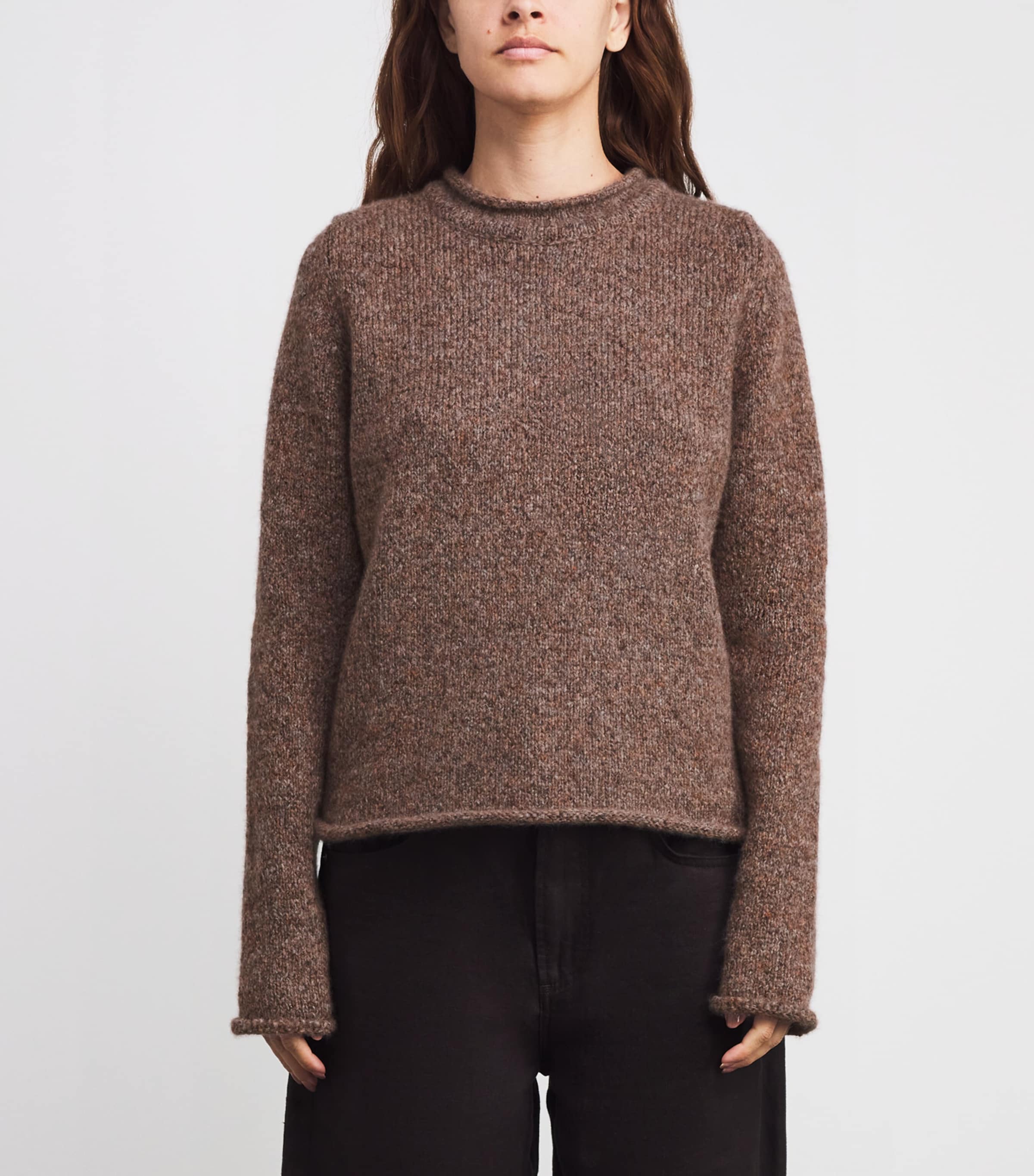 Johnstons Of Elgin Brown Cashmere-Silk Brushed Oversized Sweater