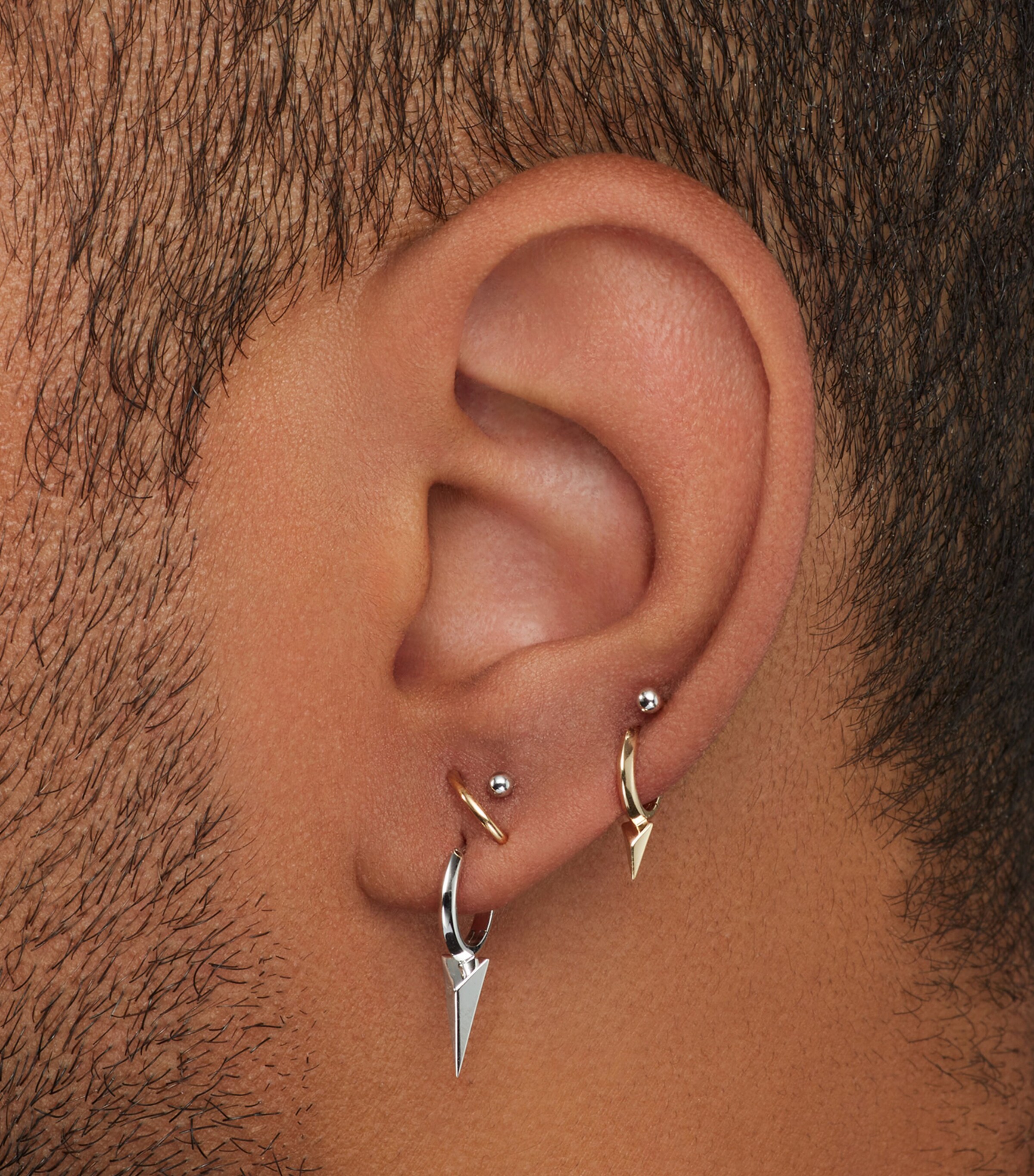 White Gold Faceted Single Long Spike Hoop Earring (8mm) WHITE GOLD Image 3