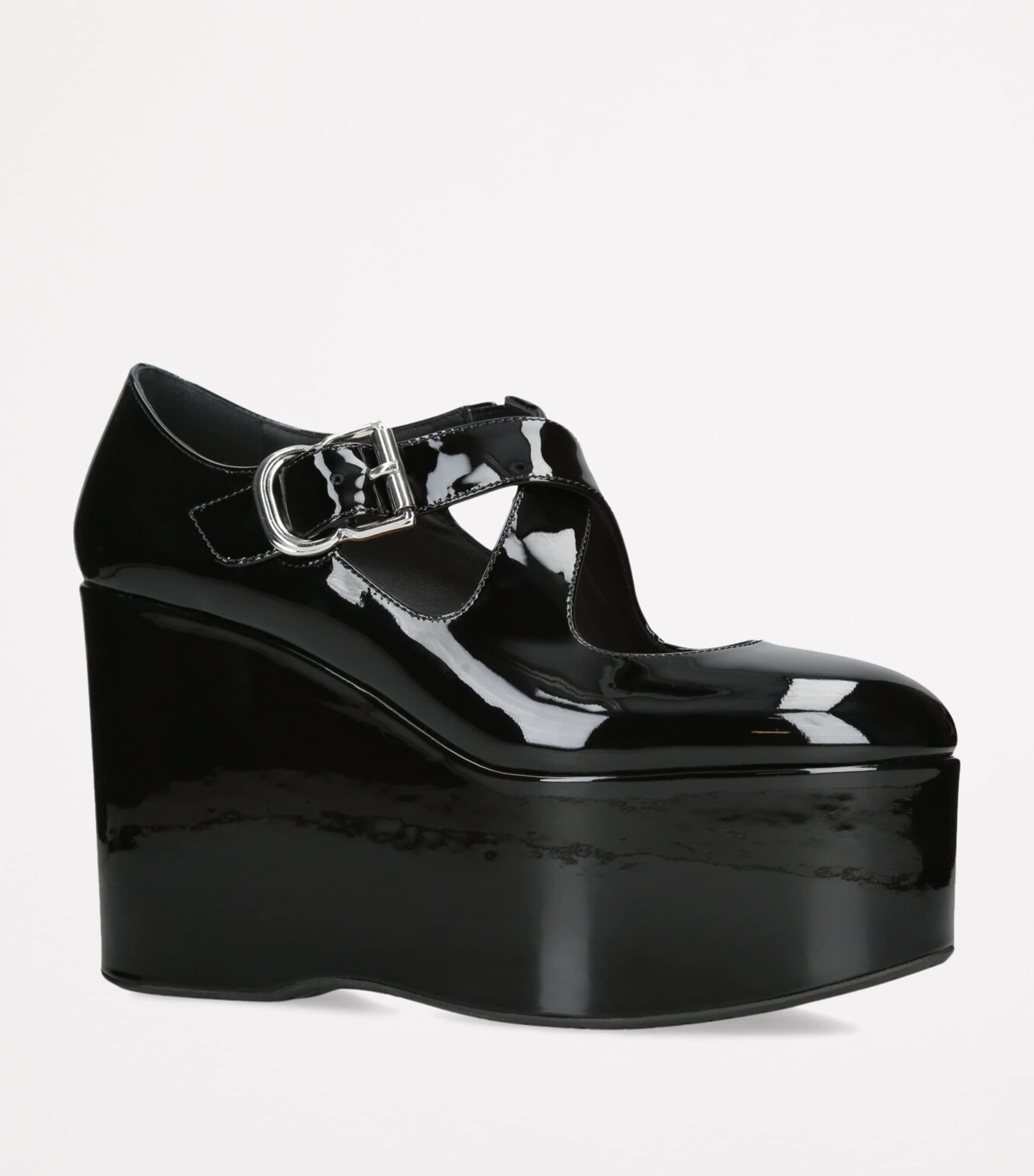 Leather Criss-Cross Wedges 90 BLACK Image 3