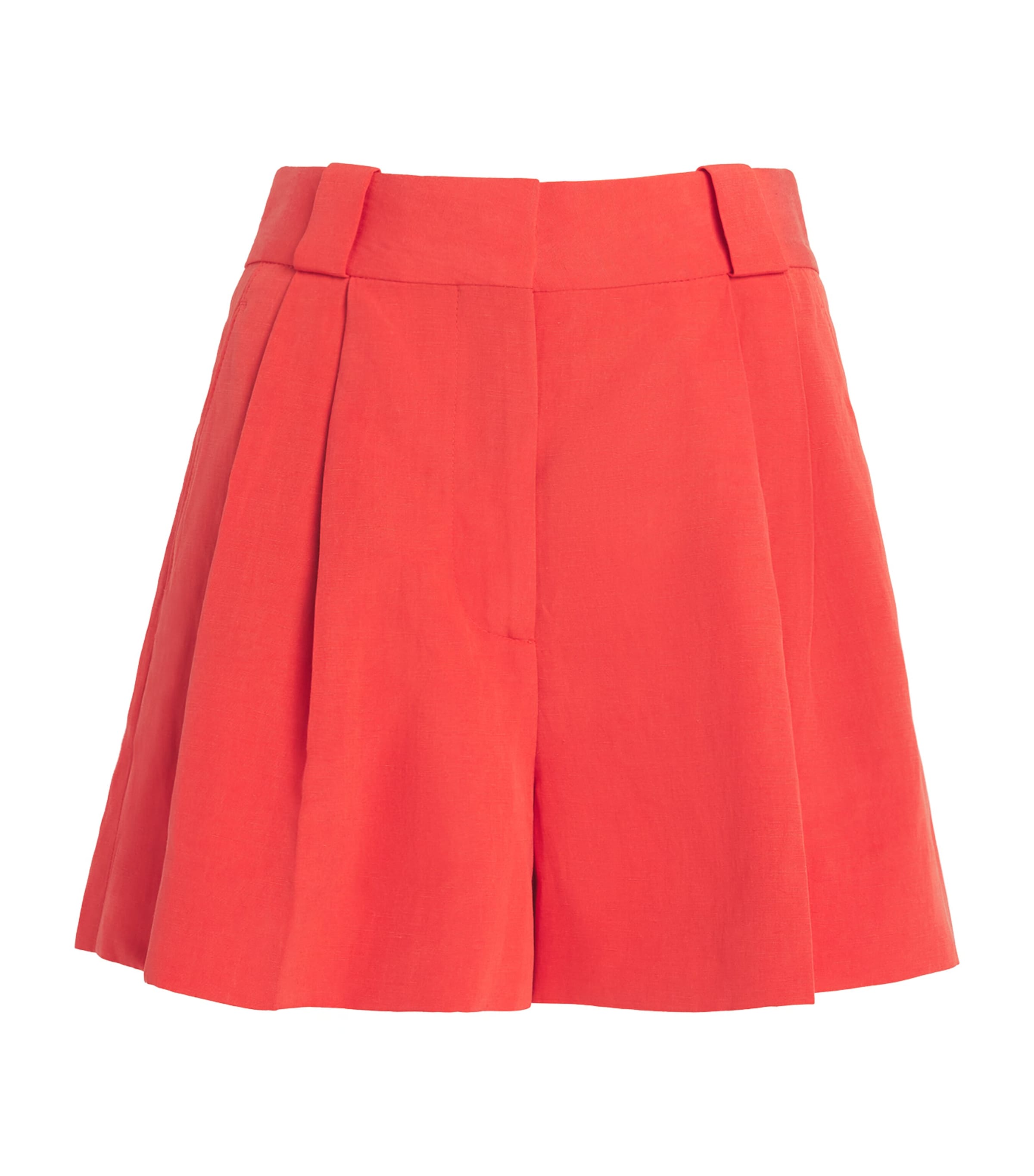 Blazé Milano Flica Selle Pleated Silk And Linen-blend Shorts In Red