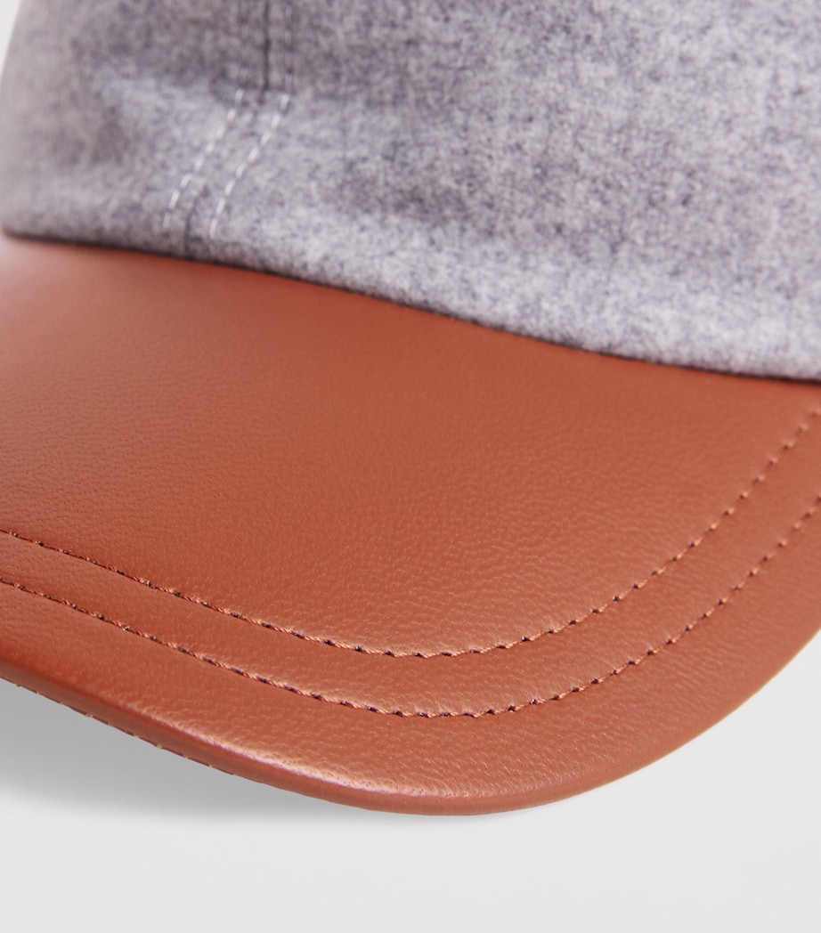 Eleventy Wool-Silk-Cashmere-Leather Baseball Cap Grigio Chiaro Melang Image 4