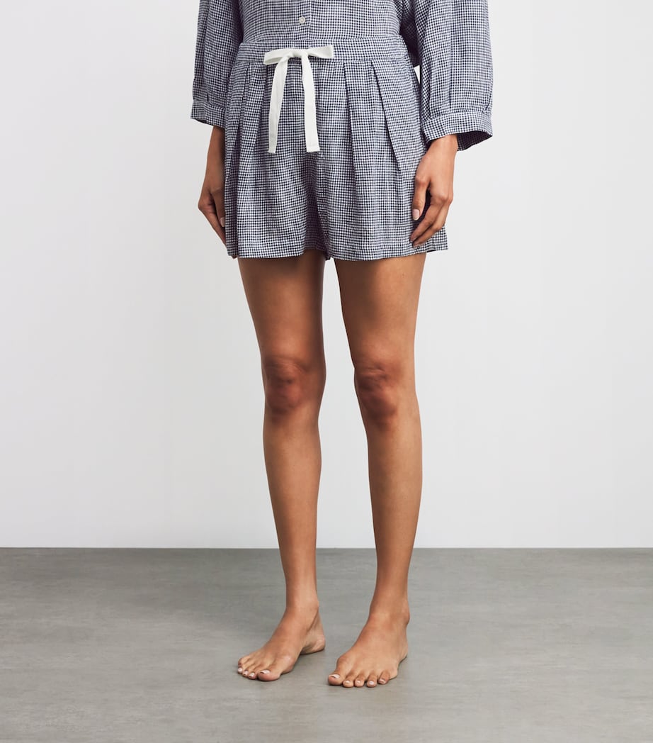 Linen-Blend Relaxed Pyjama Shorts GW/NA GINGHAM WHTE/N Image 3